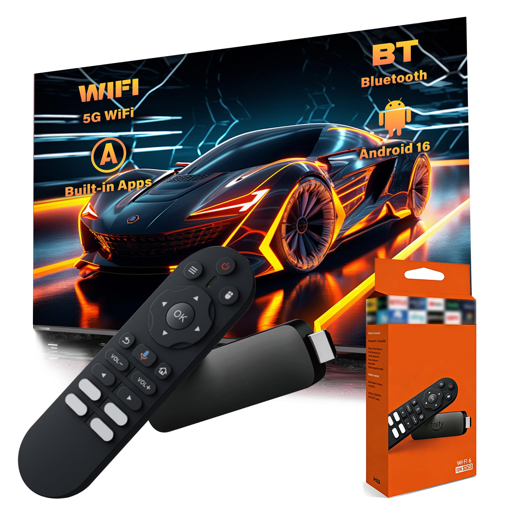 R6 Max Android 16 TV Stick, Smart TV Stick 4K HD, Processore H313 Quad-core, Wi-Fi Dual Band 2,4 GHz e 5 GHz, Telecomando Vocale Bluetooth, Lettore Multimediale Compatto per Home Teater e Viaggi