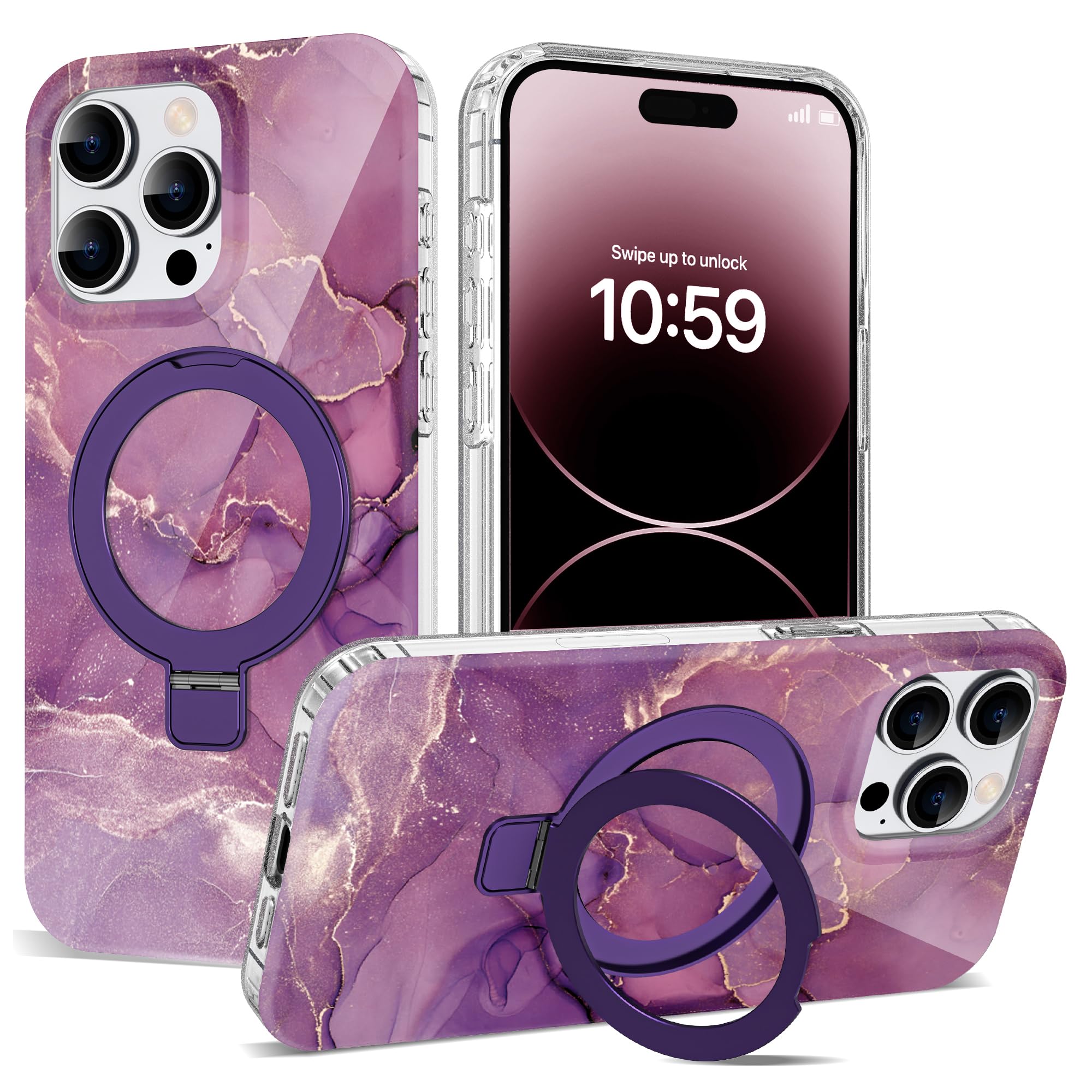 ETPESOK Compatible with iPhone 14 Pro Max Case Marble Pattern with Magnetic Ring Stand [Compatible with Mag-Safe] TPU Protective Phone Case for iPhone