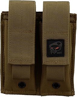 DDT VETERAN OWNED AND OPERATED Pistol Double MOLLE/PALS Magazine Pouch 1000D w/Hook & Loop Flap Closure w, Color Tan