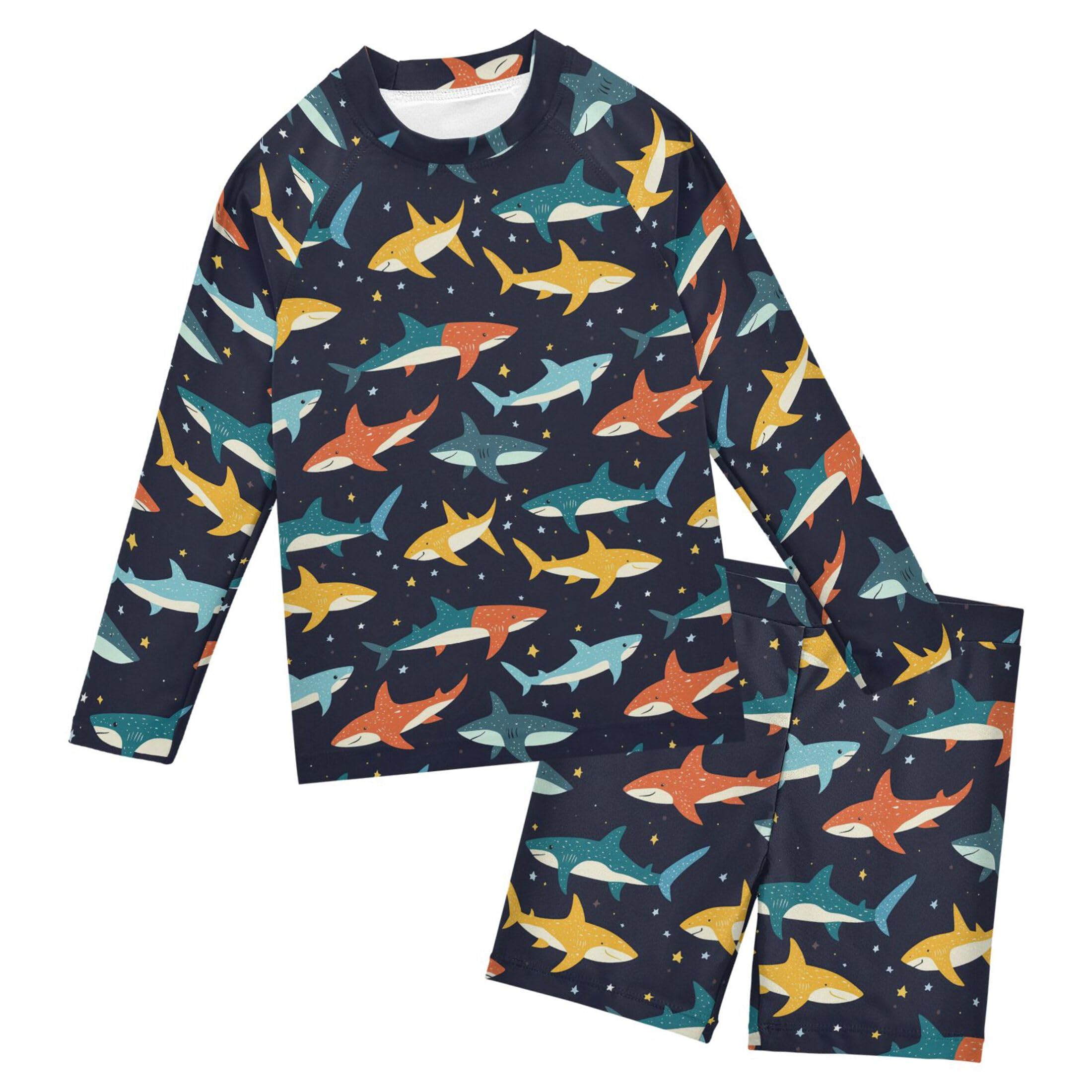 Cute Shark Toddlers and Baby Boys' Swimsuit Trunk and Rashguard Set B0404971