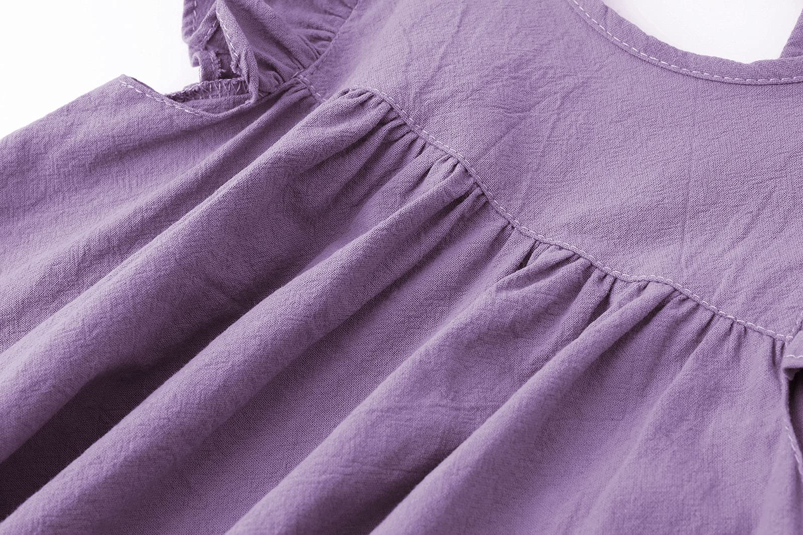 Vestido de lino para niñas pequeñas, con volantes, sin mangas, casual, para fiesta