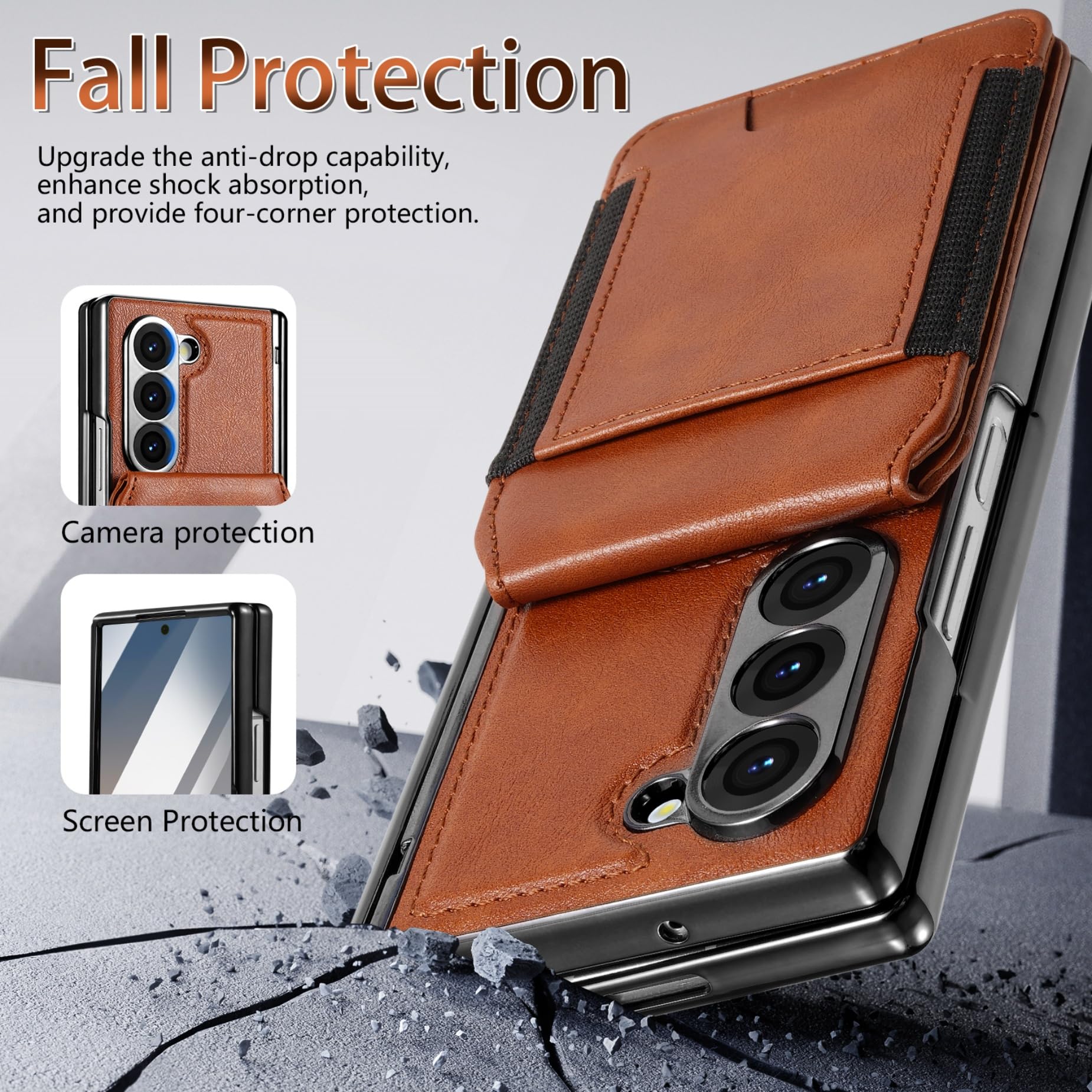 Funda para Samsung Galaxy Z Fold 6,360 Grados Antigolpes Cuero Genuino Case con Protector Vidrio Templado Integrado y magnético Soporte Monedero Carcasa para Samsung Z Fold6,Brown