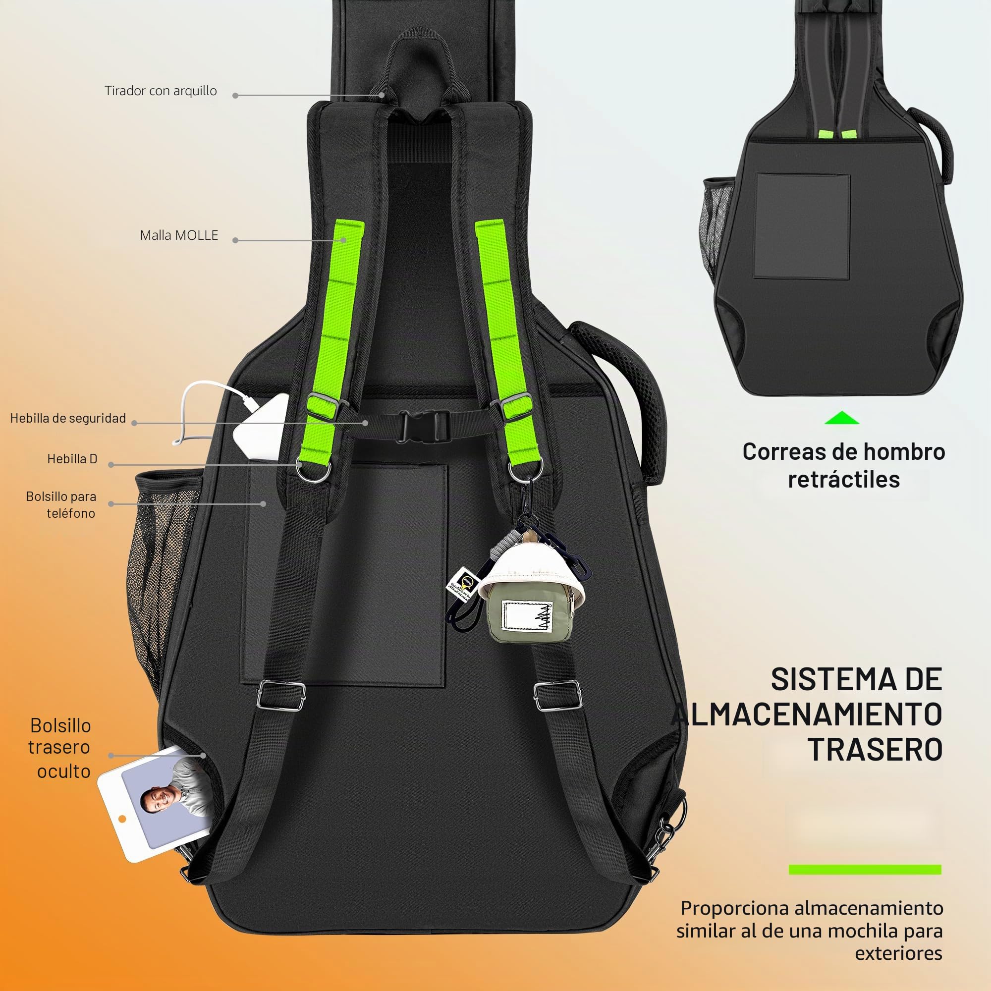 CAHAYA Funda para Guitarra Acústica - Bolsa Suave con Parche Adhesivo Personalizable Bolsillo Lateral para Botella de Agua Acolchado de 12 mm Material Resistente al Agua para 40 41 42 Pulgadas