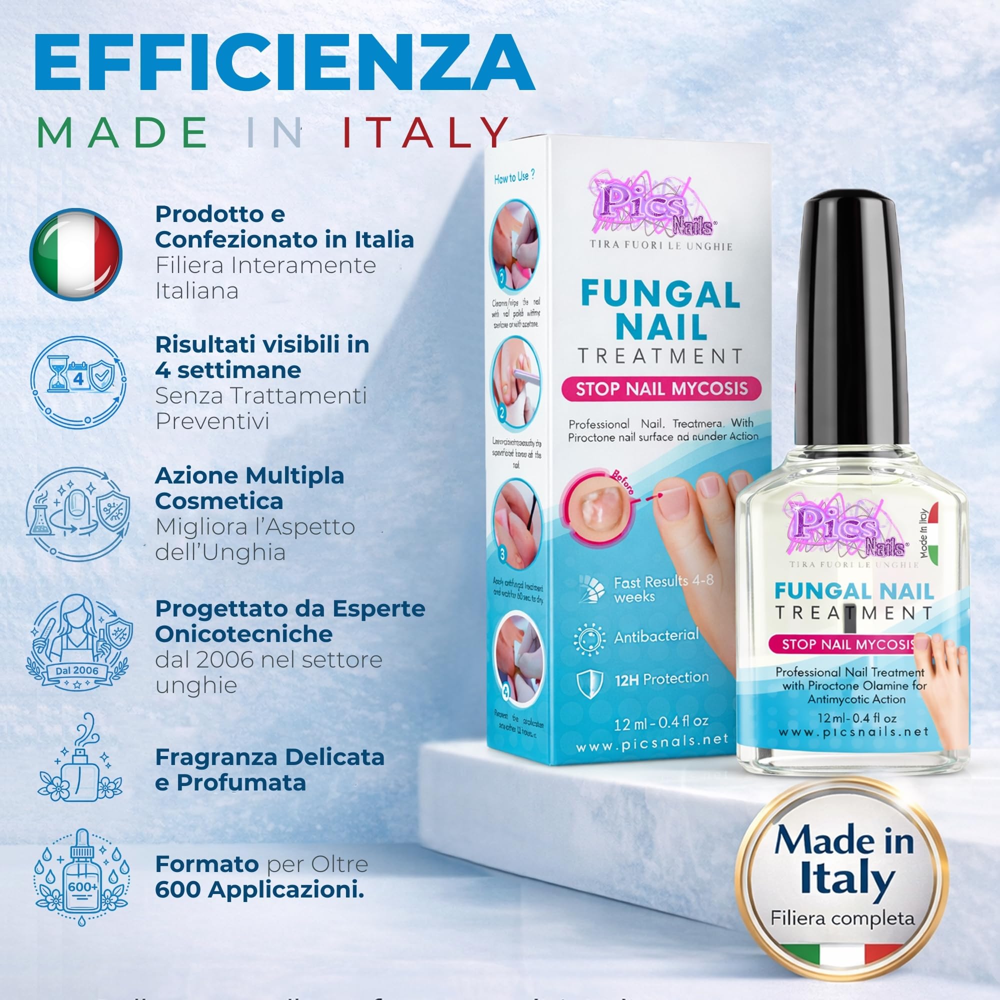 Antimicotico Micosi Unghie Piedi e Mani 12 ml - Trattamento della Micosi del Piede e della Mano, Previene e la Micosi/Funghi dalle Unghie di Piedi e Mani e Ripristina il Naturale Aspetto dell'Unghia.