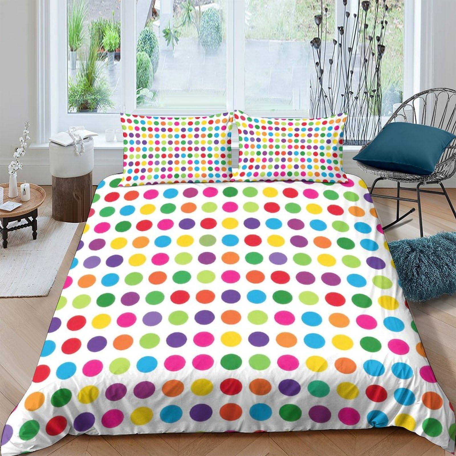 Ctjqhvkz Style-9 3D Printed Multicolor Polka Dot Fitted Sheet Microfiber Soft Breathable Rainbow Spots Mattress Cover For Bedroom Guest Room Decor Single（135X200cm）