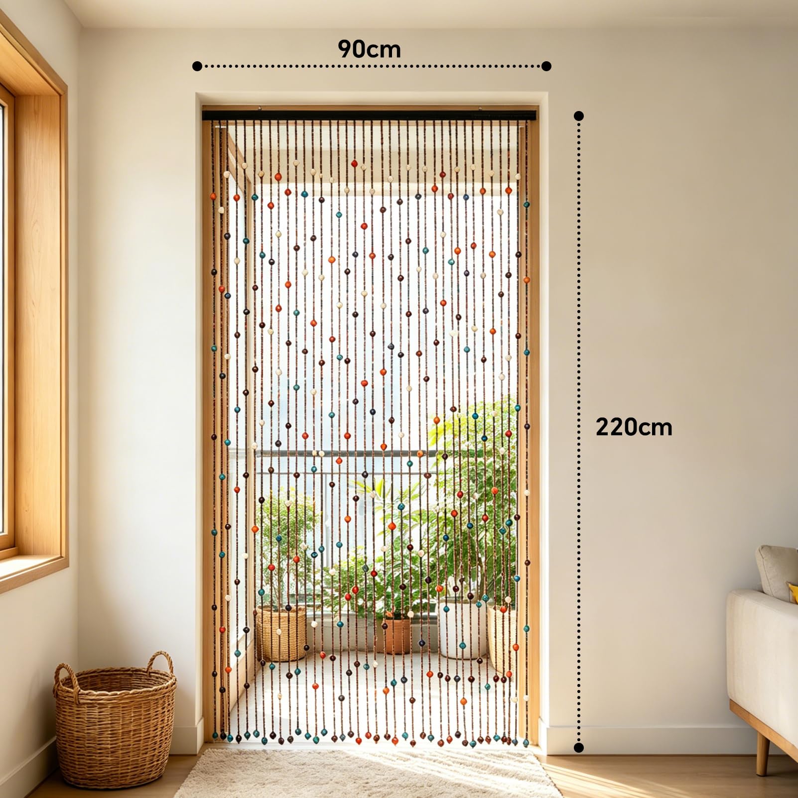90 x 200 cm Großer Türvorhang aus Bambusperlen, für Fenster, Türen