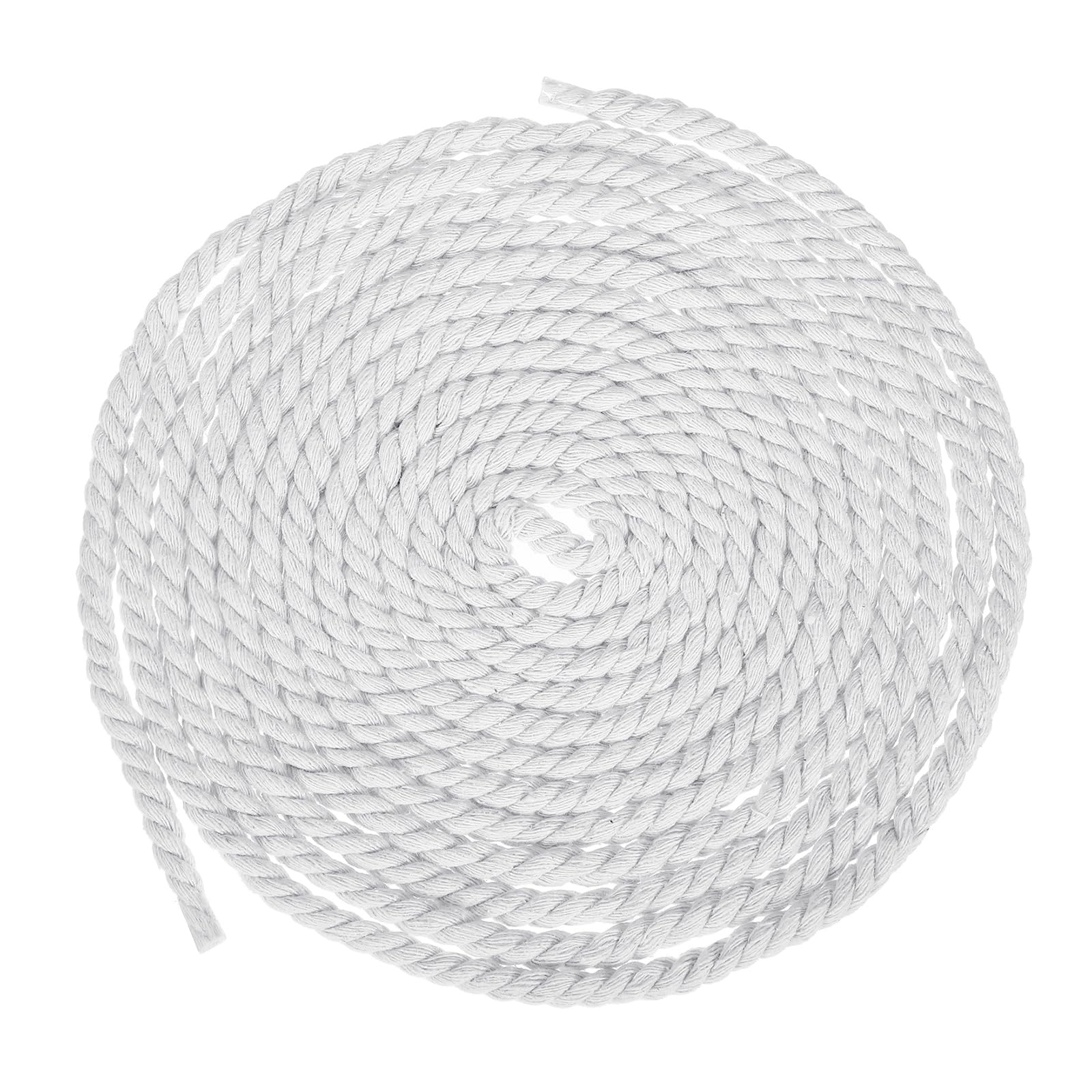 sourcing map 7mm x 18 Feet White Cotton Rope, 3 Strand Clothes Line Outdoors Twisted Braided Thick Macrame Cord for DIY Wall Hanging Plant Hanger Knotting Clothesline