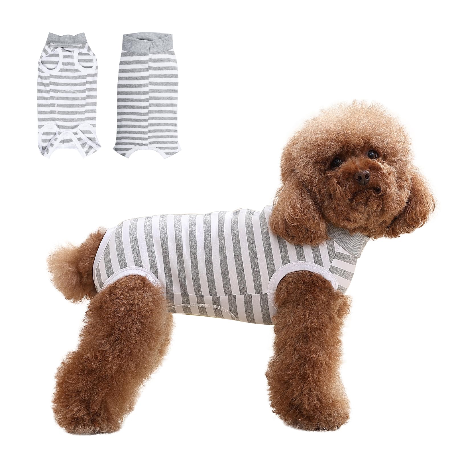DoggieKit Dog Surgery Recovery Suit,Surgical Recovery Suit for Female and Male After Surgery, Dog Surgical Shirt,Puppy Onesie Bodysuit for Small Medium Dogs and Cat (Gray/White, S)
