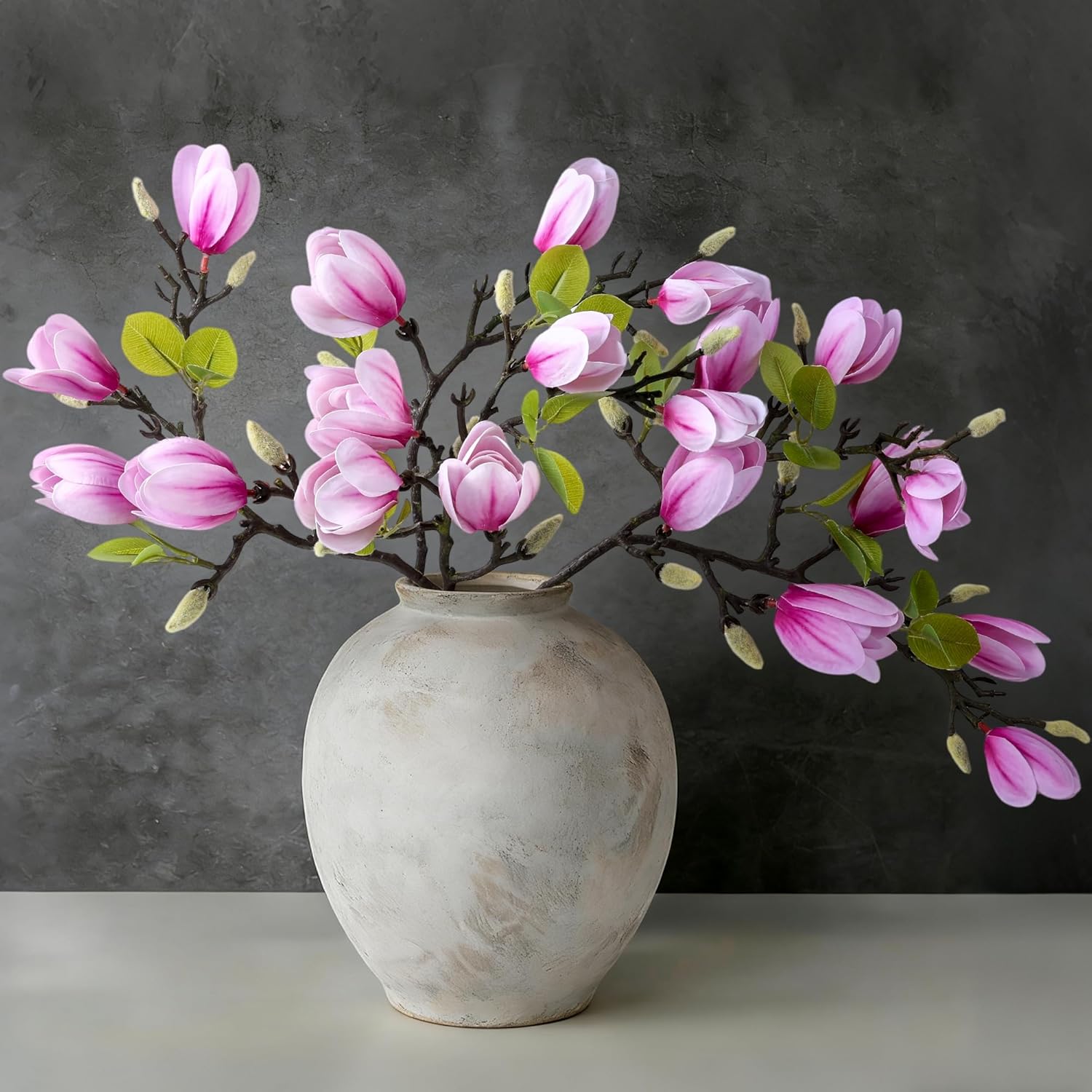 Ivydale Artificial Magnolia Flowers Stems, 5PCS Hotpink Fake Flowers Buds, 26" Flora Branches Home Decor for Tall Vase Realistic Table Centerpiece Indoor Decoration (No Pot)