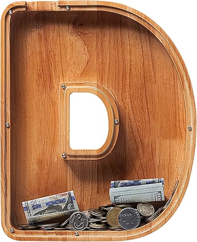 Alcancías de madera extra grandes de 12 pulgadas  Alcancías para niños y niñas, bancos de dinero del alfabeto con inicial D  Banco de billetes para