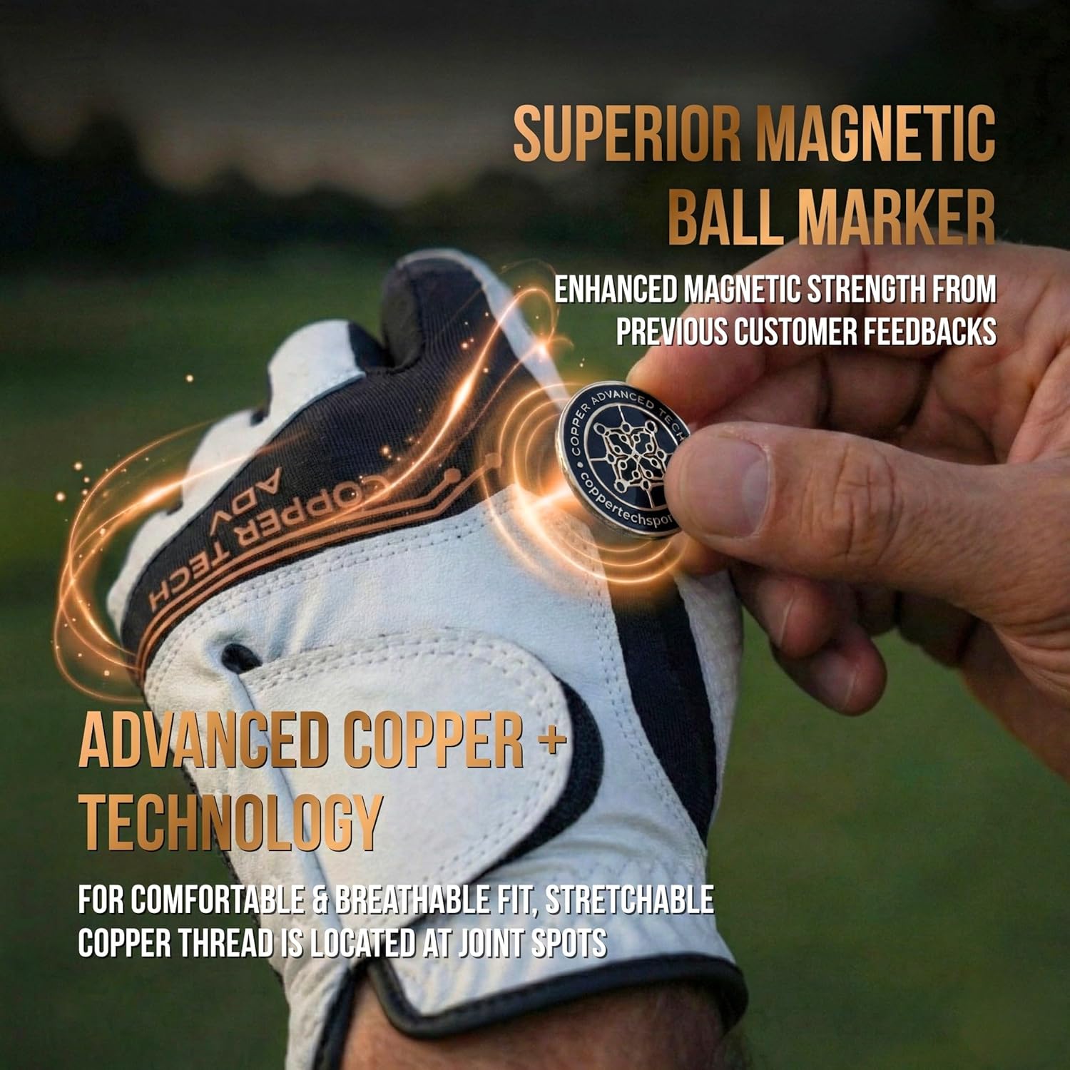 Copper Advanced Tech 2.0 Golf Gloves for Men | Copper Compression Joint Support Golf Glove with Tacky Grip, Tear Resistant Durability, All Weather Grip Control, Comfort for Weak Grip and Arthritis