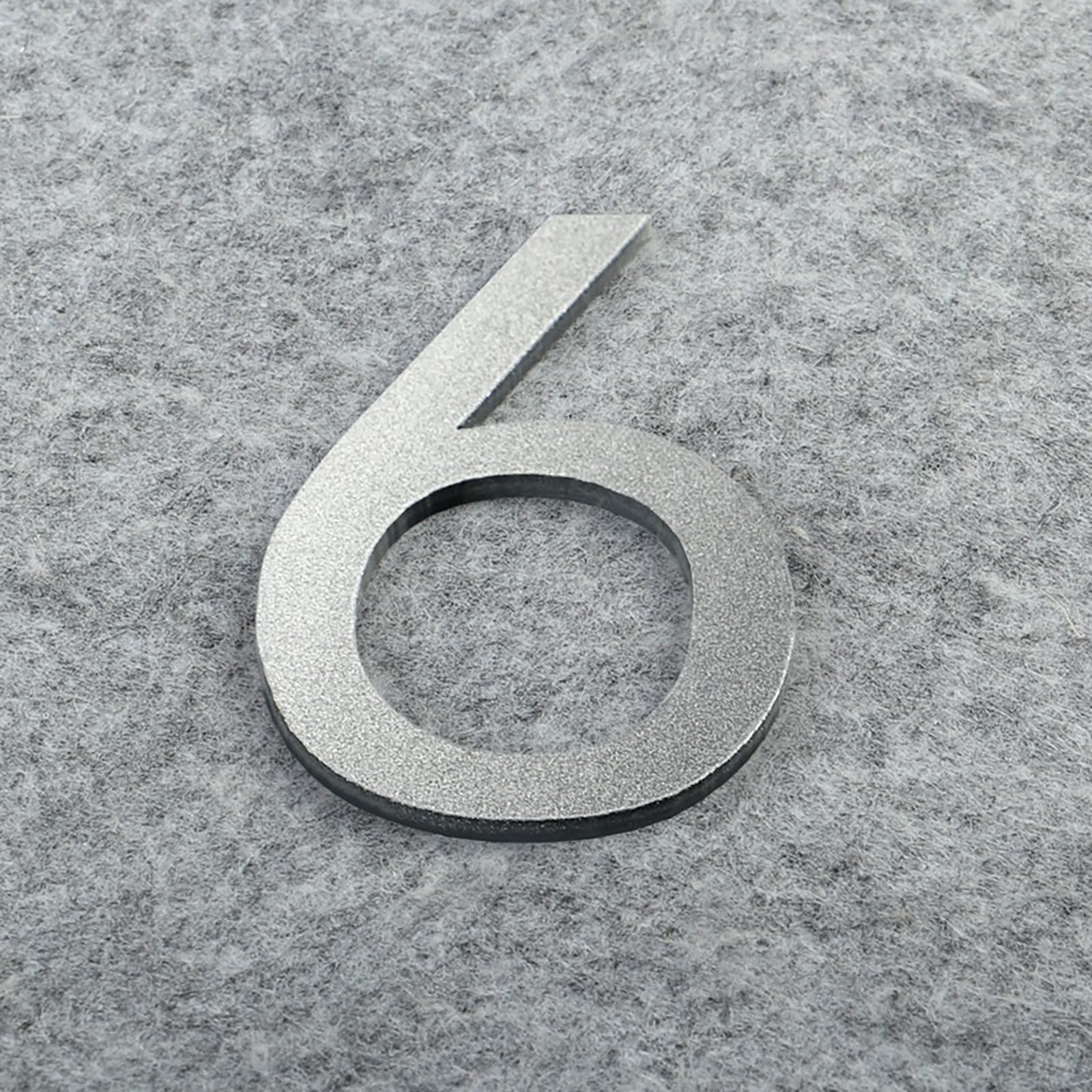 Self Adhesive House Numbers Stickers 2/3/4 Inch Modern Acrylic Door Number Gold/Silver/Black/White Address Mailbox Sign, for Wall Decor Hotel Apartment Cafe Room Yard Office Garden Street(Silver 6,4In