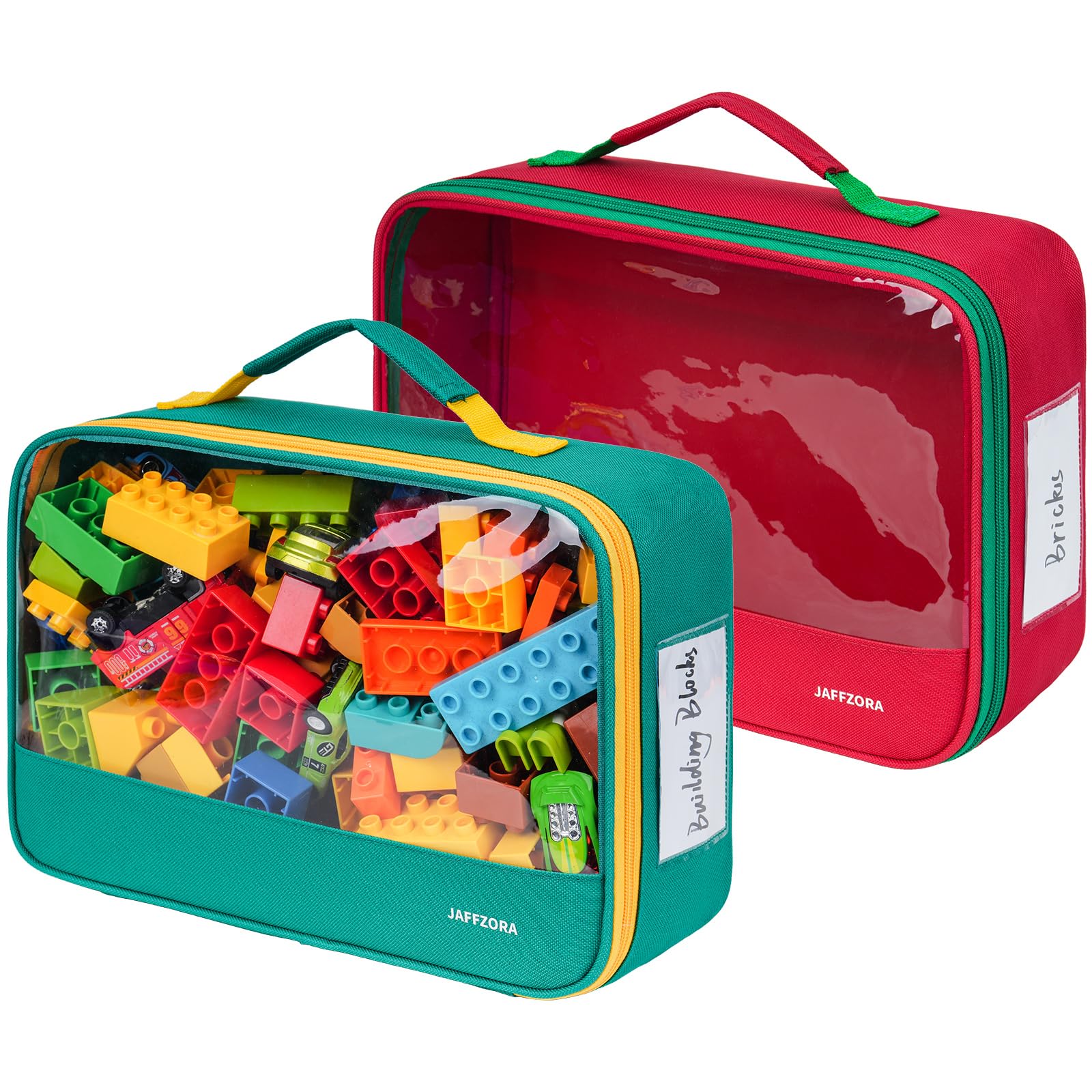 2 Pack Toy Storage Bags, Classic Travel Organizer Case with Zipper Fits for Lego Bricks, Board Game, Puzzles, Toy Cars, Building Blocks and Kids Books