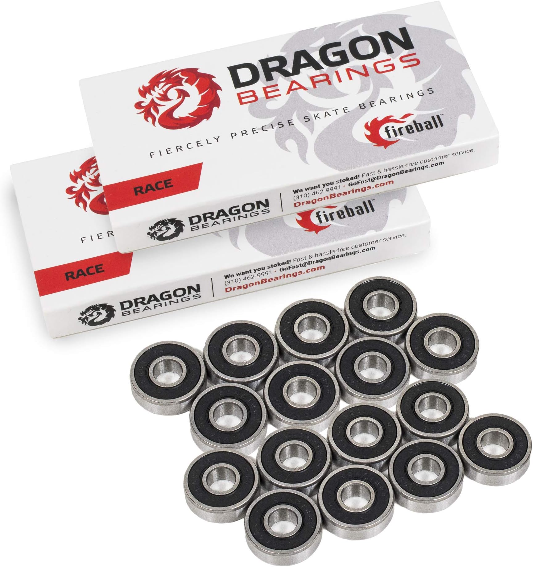 Fireball Dragon Roller Skate Bearings 16 Pack - High Performance Skate Rated Rollerblade Bearings - Dragon Roller Bearing Inline Skate Bearings, Guaranteed for Life (ONE Size, Race)