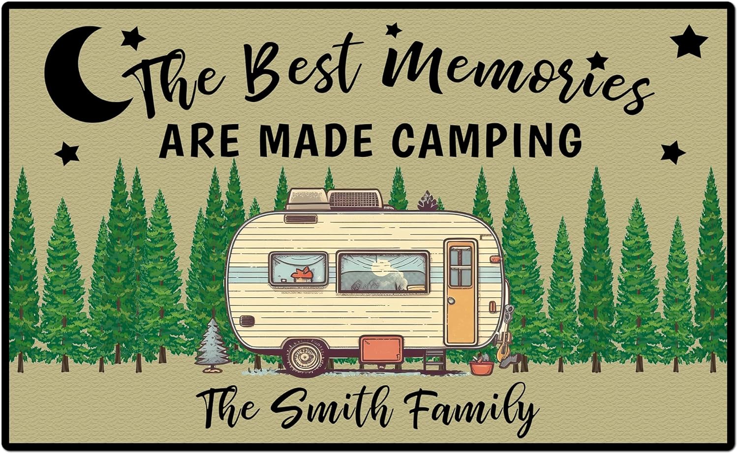 Custom Camping Door Mat with Name for Happy Camper