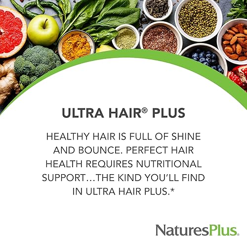 Miniatura 2 de NaturesPlus Ultra Hair, liberación sostenida 60 tabletas vegetarianas Suplemento natural para el crecimiento del cabello para hombres y mujeres