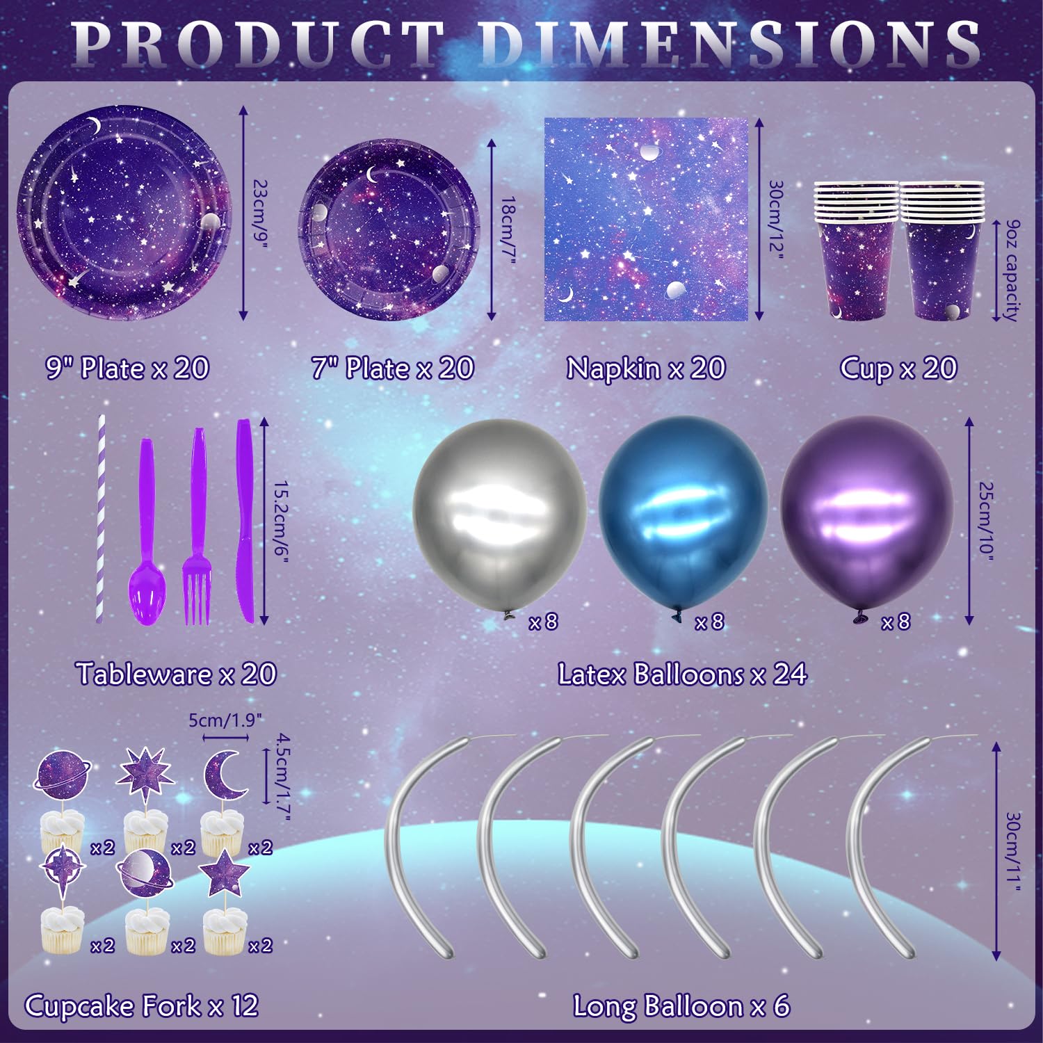 Ywediim Space Galaxy Feestbenodigdheden Serviesset, inclusief borden, servetten, kopjes, voor 20 gasten, Galaxy Outer Space Thema Verjaardagsfeestdecoratie (Serveer 20