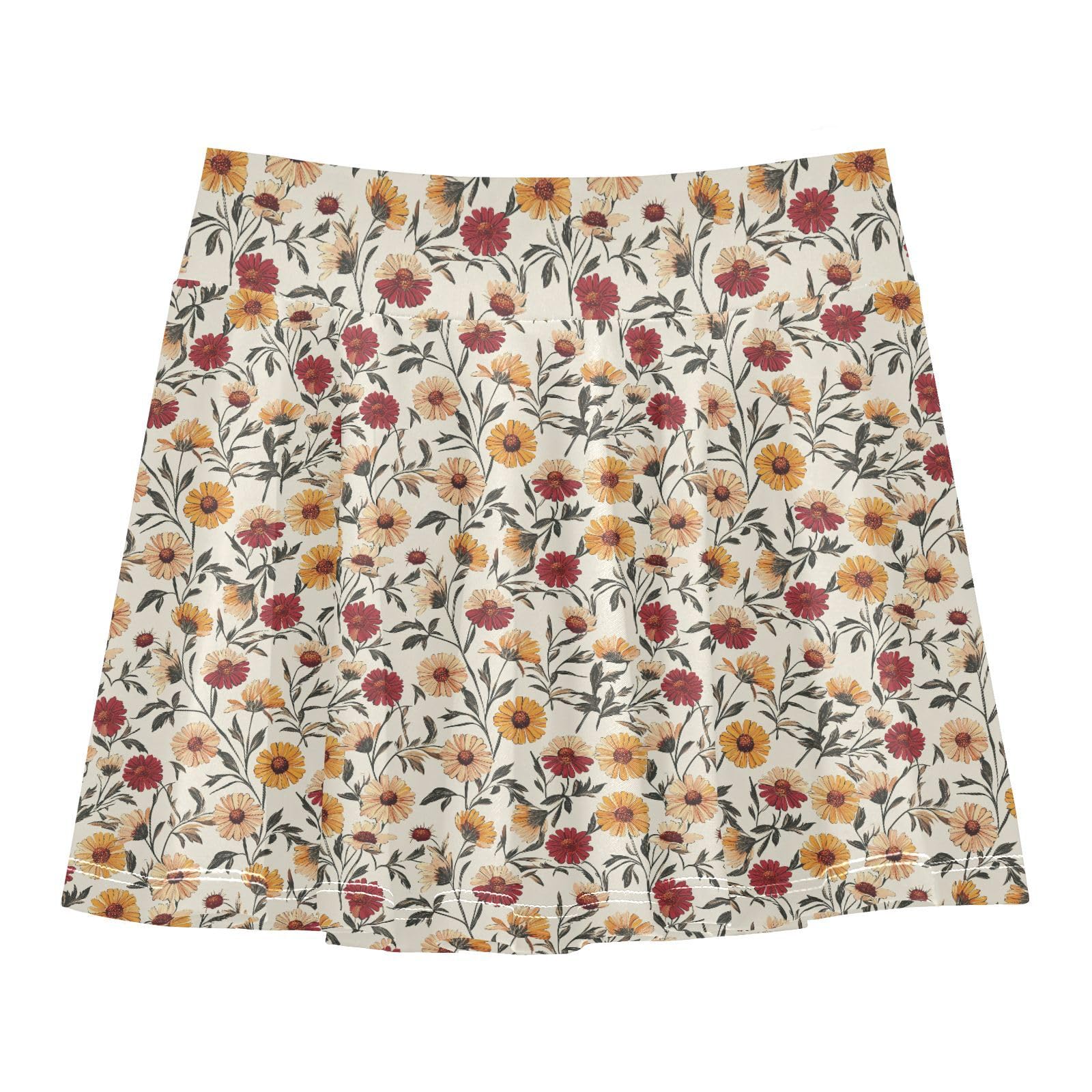 JUNZAN Vintage Beige Flower Tennis Skirt for Girls with Shorts Flowy Skort Kids with Pockets Scort Skirt Little Girl
