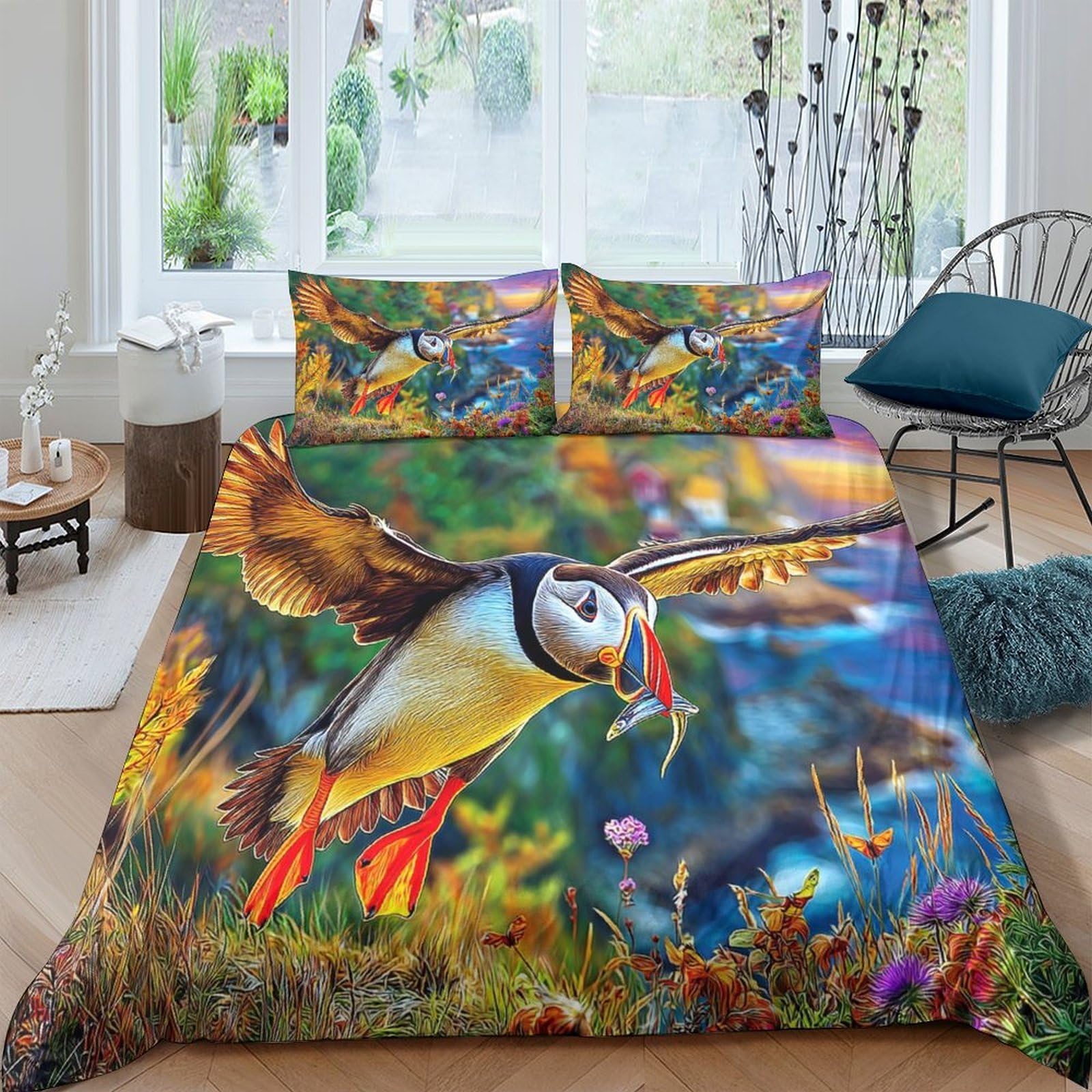 Housse de couette super king Macareux 3 pièces 260x220cm en microfibre