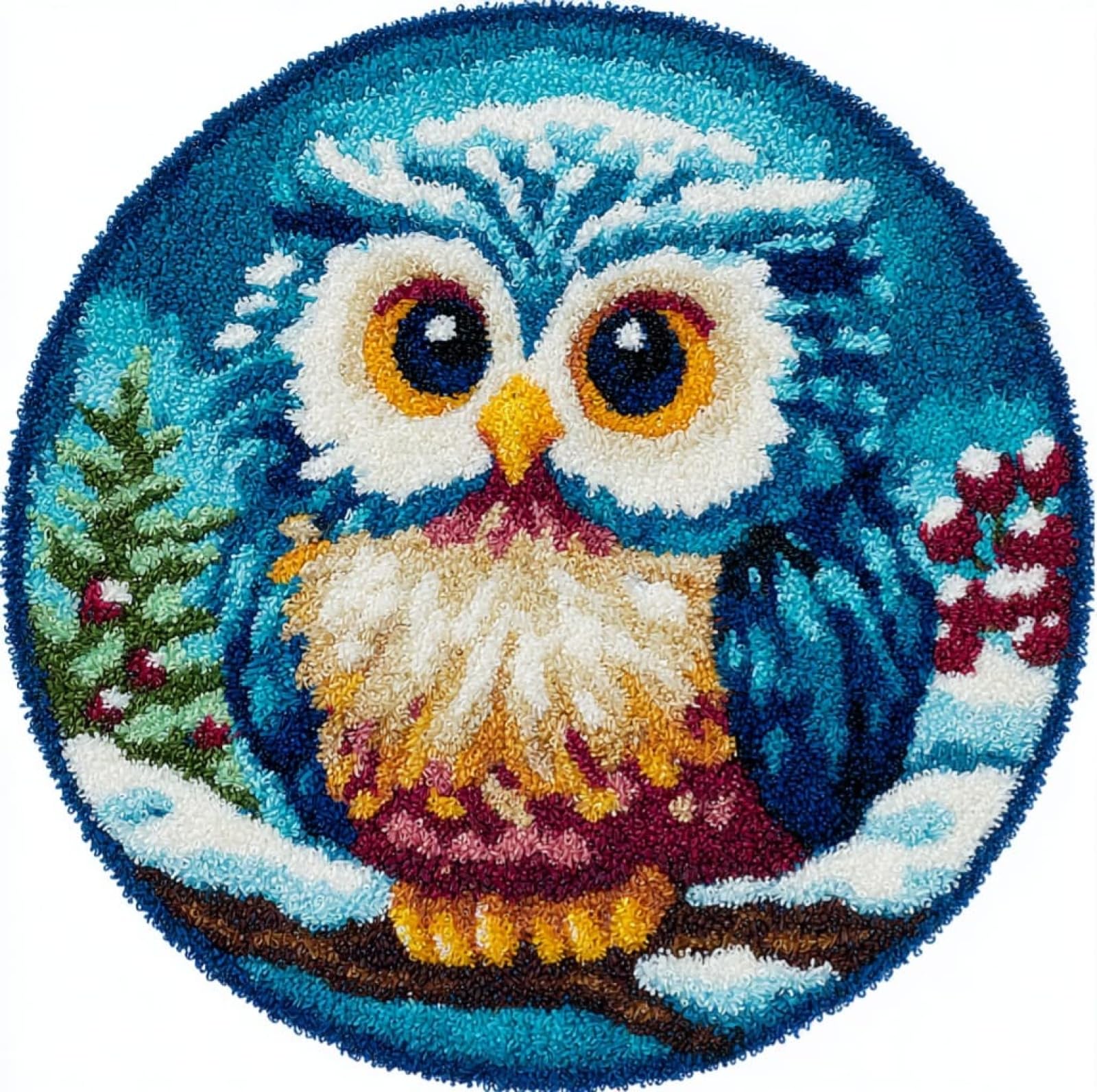 Wallustrioaw 006 Latch Hook Kits For Kids And Adults,Snowy Tree Branches And Owls,Diy Latch Hook Rug Kit,Carpet Making Crochet Needlework Crafts For Home Decor,50X50cm