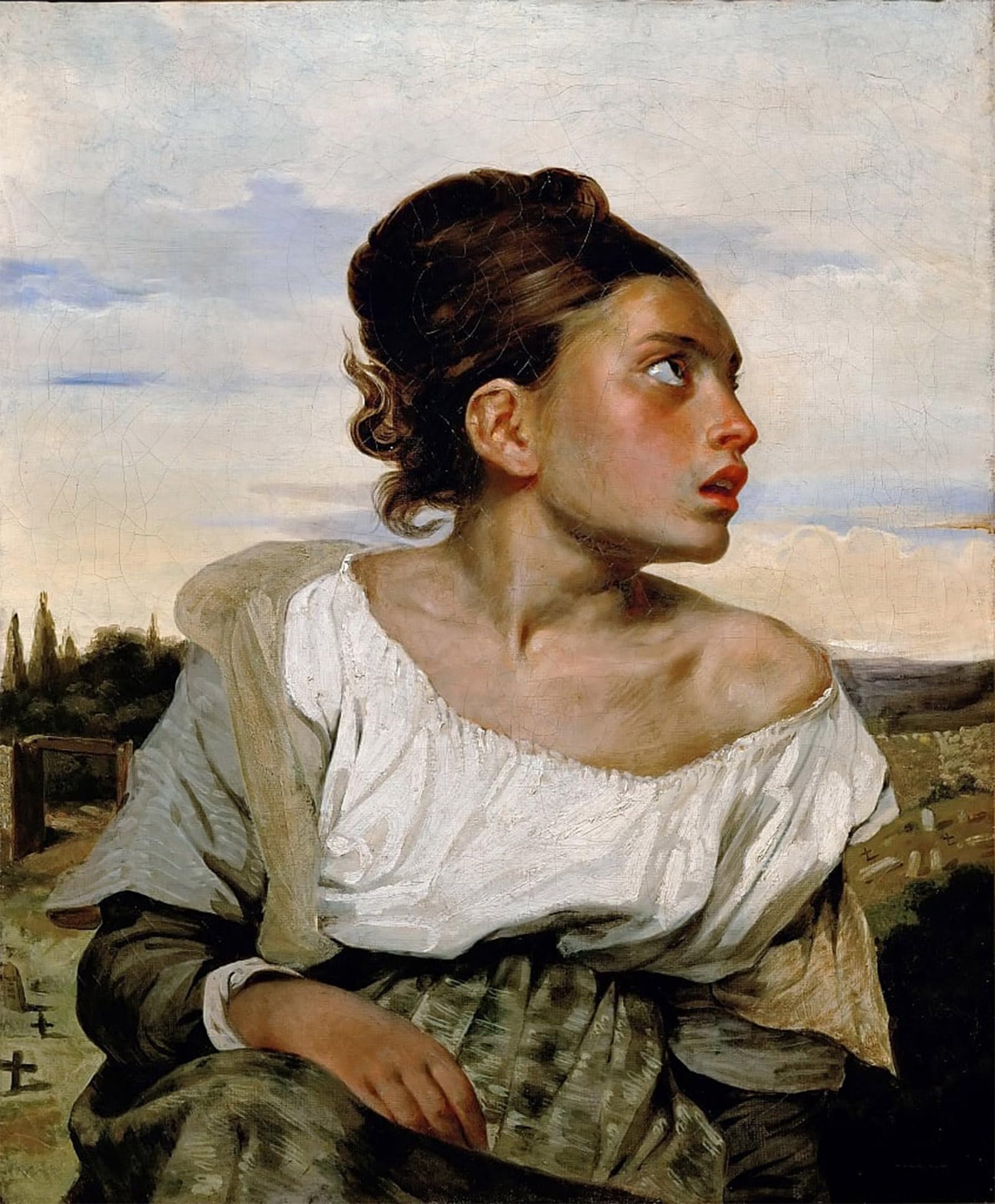 ARTXLXXBN Famous Painting Canvas Artwork Graffiti Print Young Orphan Girl in the Cemetery by Ferdinandeugene Delacroix Portrait Canvas Image for Home Decor 60x90cm