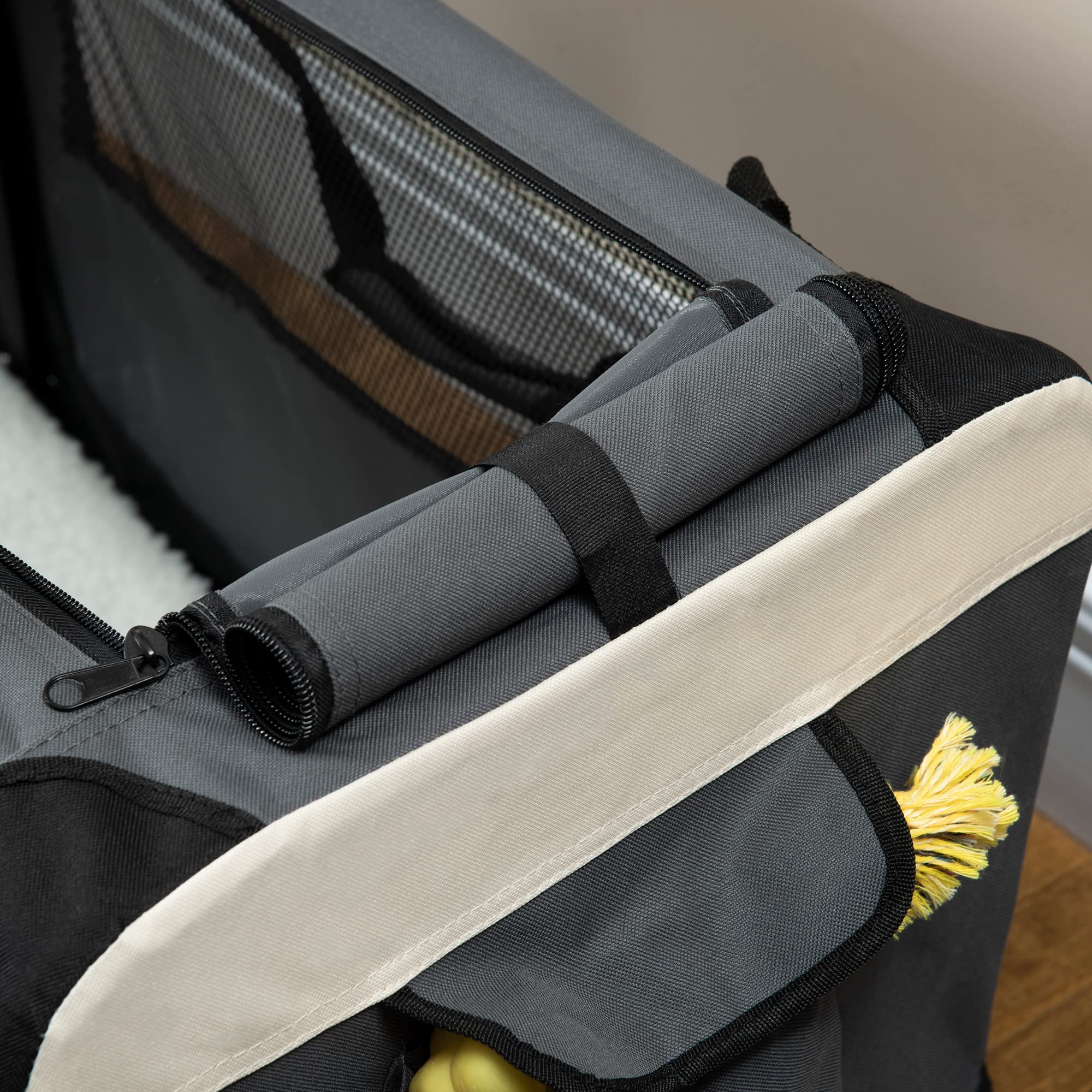 PawHut Transportín para Perros Plegable 60x41x41 cm Transportín para Mascotas con Ventanas Cojín Suave y 2 Correas del Hombro Bolsa de Transporte para Mini Perros Gatos Gris