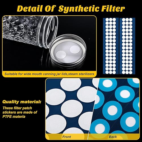 Miniatura 9 de Adhesivos de papel de filtro sintético de 0.787 in, parche de filtro de 0.25 m, papel de filtro para cultivo de hongos, tapas de tarros de boca