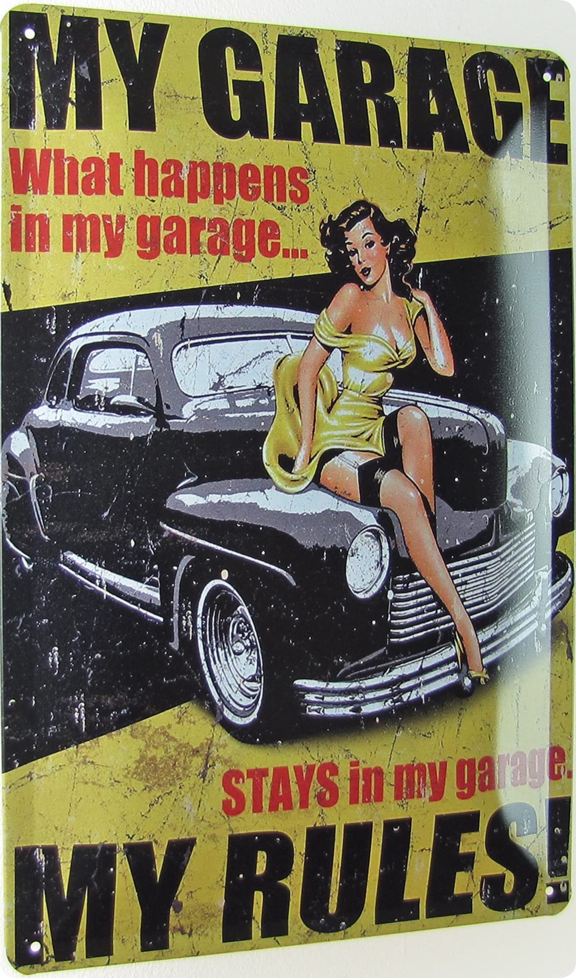 Targa In Metallo Vintage 30x20 Cm – My Garage My Rules – Look Arrugginito Per Garage E Officina - 3