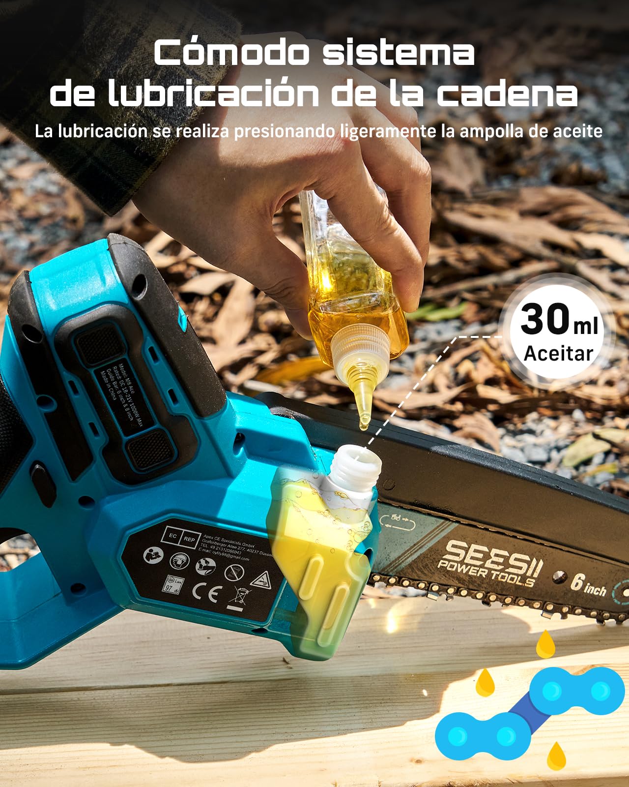 SEESII 6 & 8 Pulgadas Motosierra Bateria, 1000W Brushless, Mini Motosierra con 2*4000mAh Batería, Sierra Eléctrica para Podar con Lubricación Automática, Motosierras Pequeñas Árboles y Cortar Madera