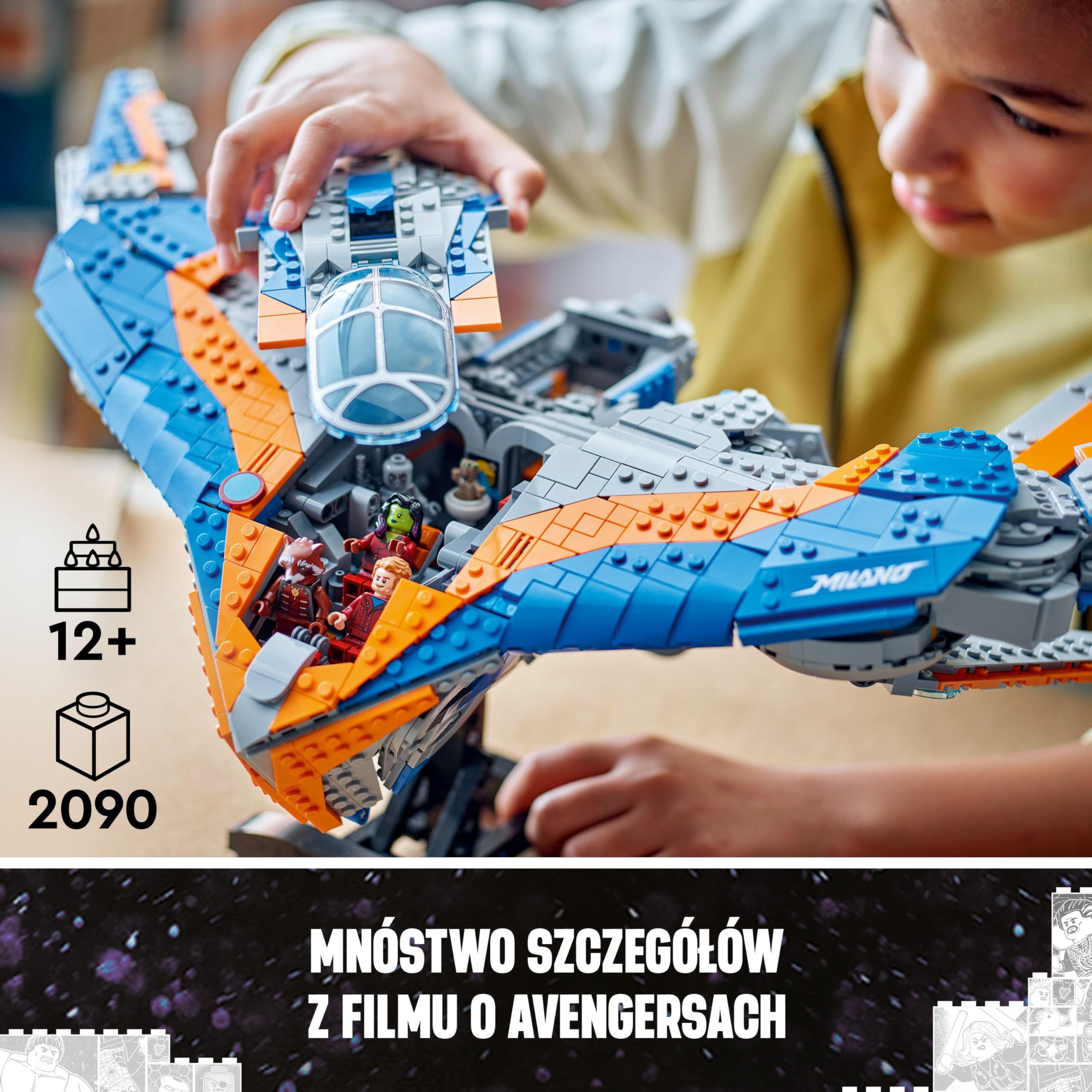 LEGO Marvel Strażnicy Galaktyki: Milano, Statek Kosmiczny, Zabawka Konstrukcyjna dla 12-latka, 4 Minifigurki Superbohaterów i Mały Groot, Pomysł na Prezent dla Nastolatka i Fana Avengersów, 76286
