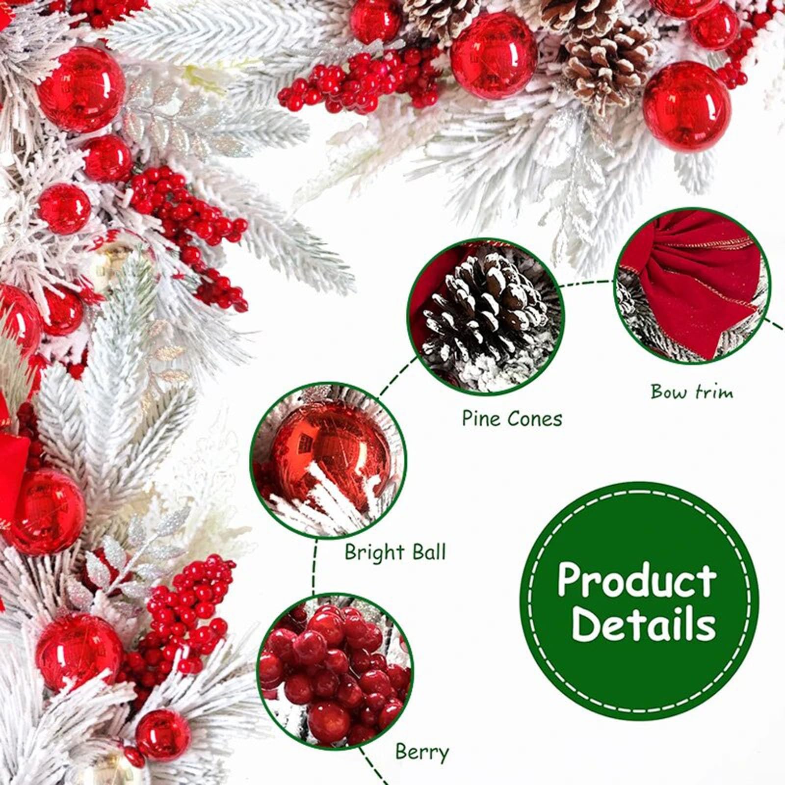 Künstlicher hängender Weihnachtskranz, Weihnachtskugel Girlande für die Haustür mit Schleifenkranz Rattan Set für Zuhause Treppen Innen und Außendekoration(45cm Wreath)