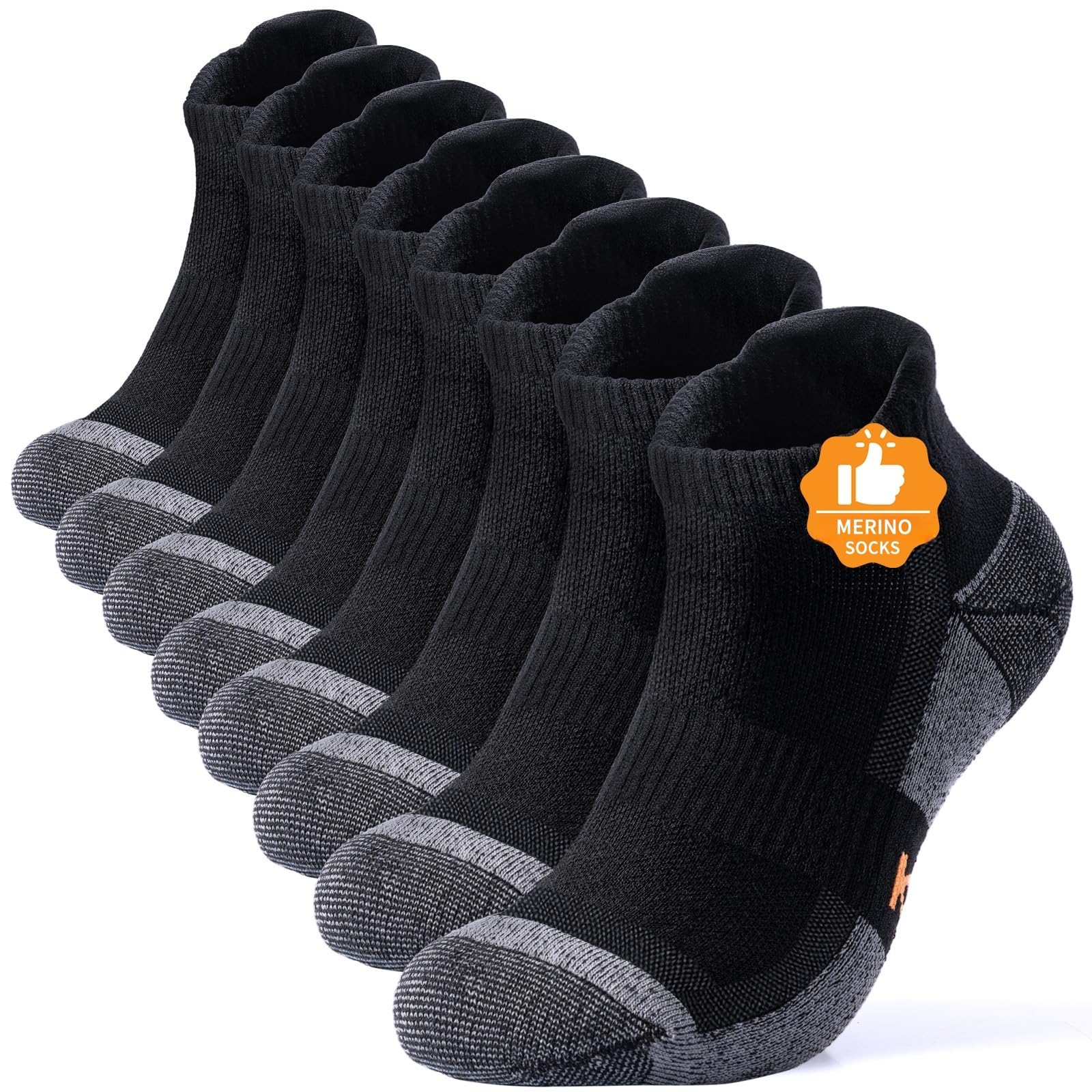kaciixaa 4 Pairs Merino Wool Ankle Running Hiking Socks Compression Support Breathable Thick Cushion No Show Socks for Men