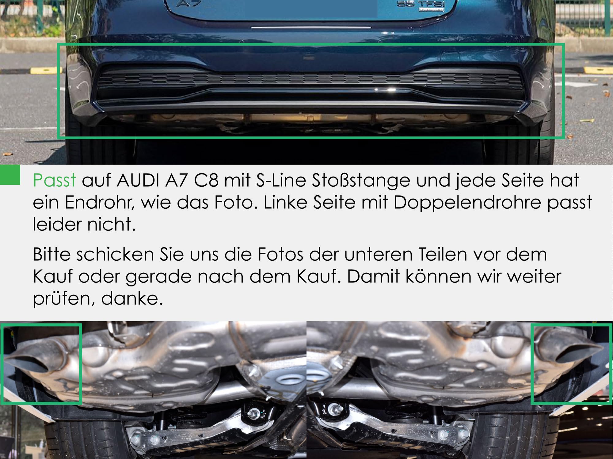 Schwarz Diffusor + Auspuffblenden Heckdiffusor Heckstoßstange für Audi A7 S7 C8 4K Sportback S Line ab 2018 2019 2020 2021