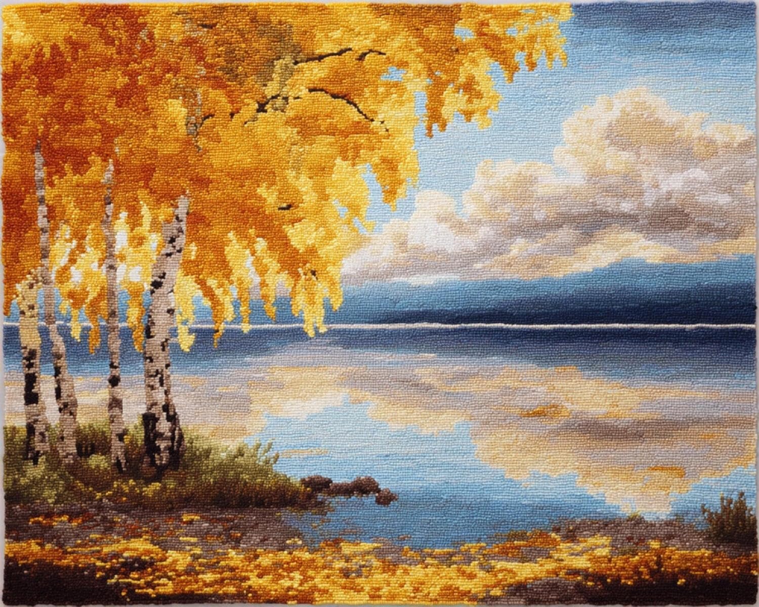 Henypt DIY Latch Hook Rug Kits Birch Trees Along the River 80x160cm
