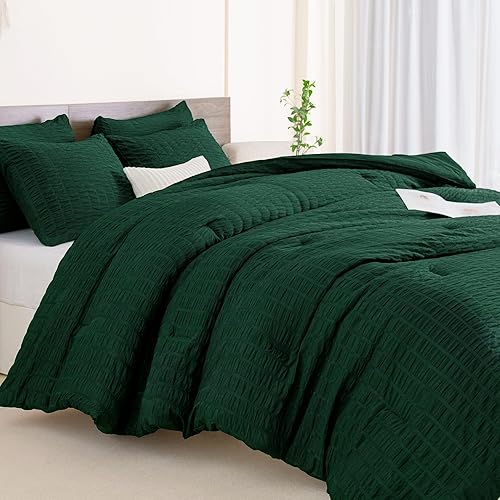 Miniatura 9 de Andency Juego de edredón verde oscuro Queen (90 x 90 pulgadas), juego de edredón de 3 piezas de sirsaca esmeralda, juego de ropa de cama de