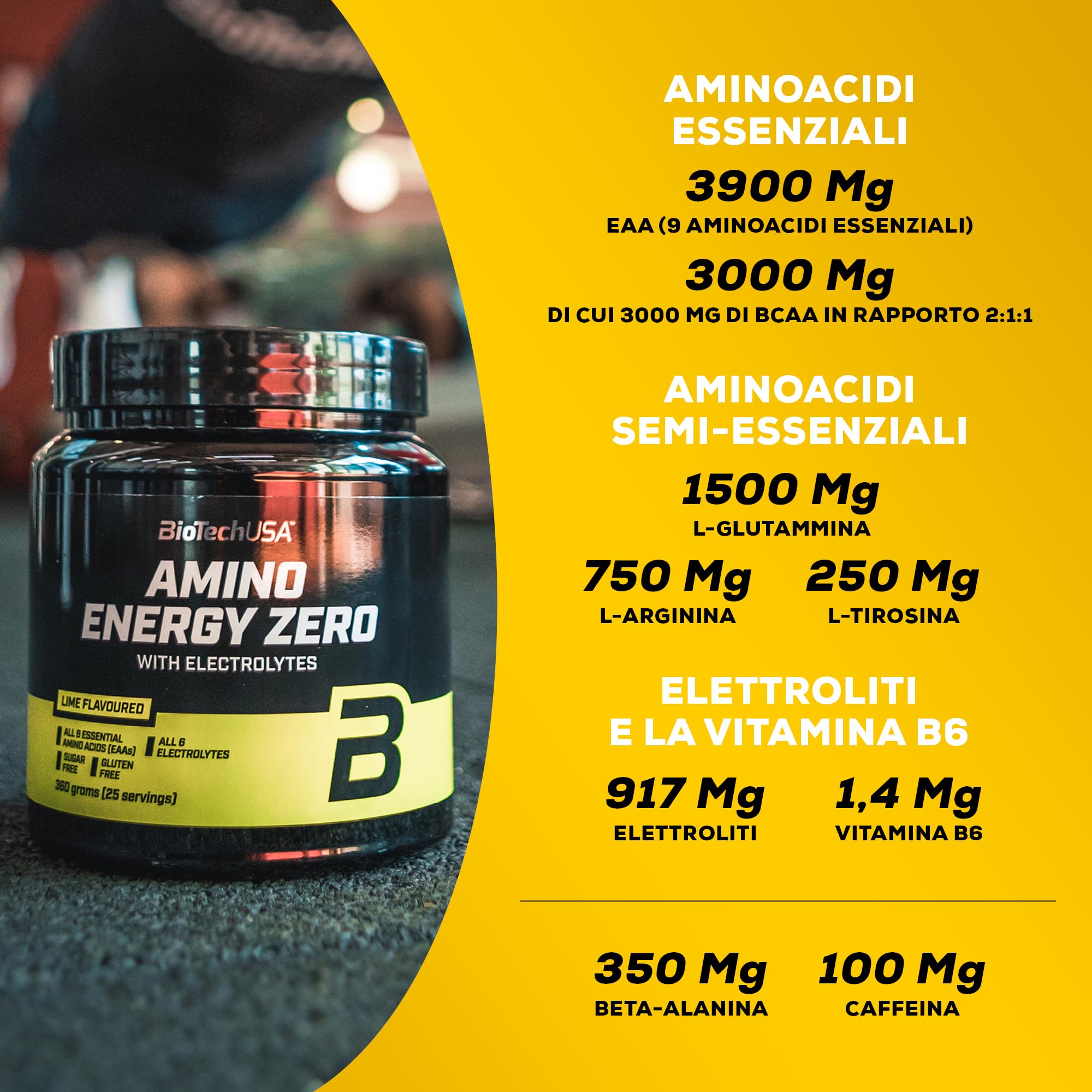 BioTechUSA Amino Energy Zero with Electrolytes | Pre-workout | 9 aminoacidi essenziali | Caffeina | Senza zucchero, senza glutine, 360 g, Tè Freddo Alla Pesca