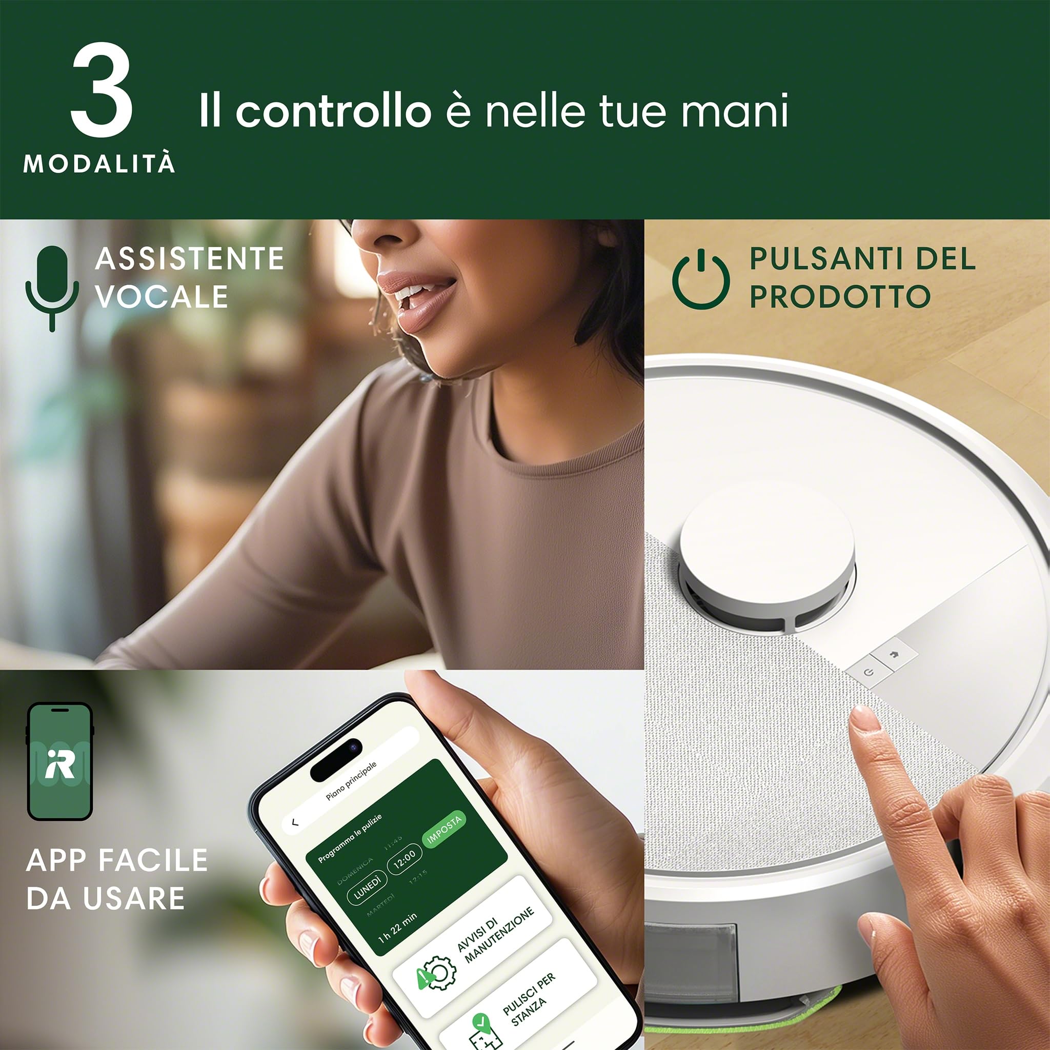 iRobot Roomba 105 Combo, Robot Aspirapolvere Lavapavimenti, Pulizia a 4 Fasi, Navigazione ClearView LiDAR, Rilevamento di Tappeti/Moquette, Pulizia Mirata, Controllo tramite App, Bianco