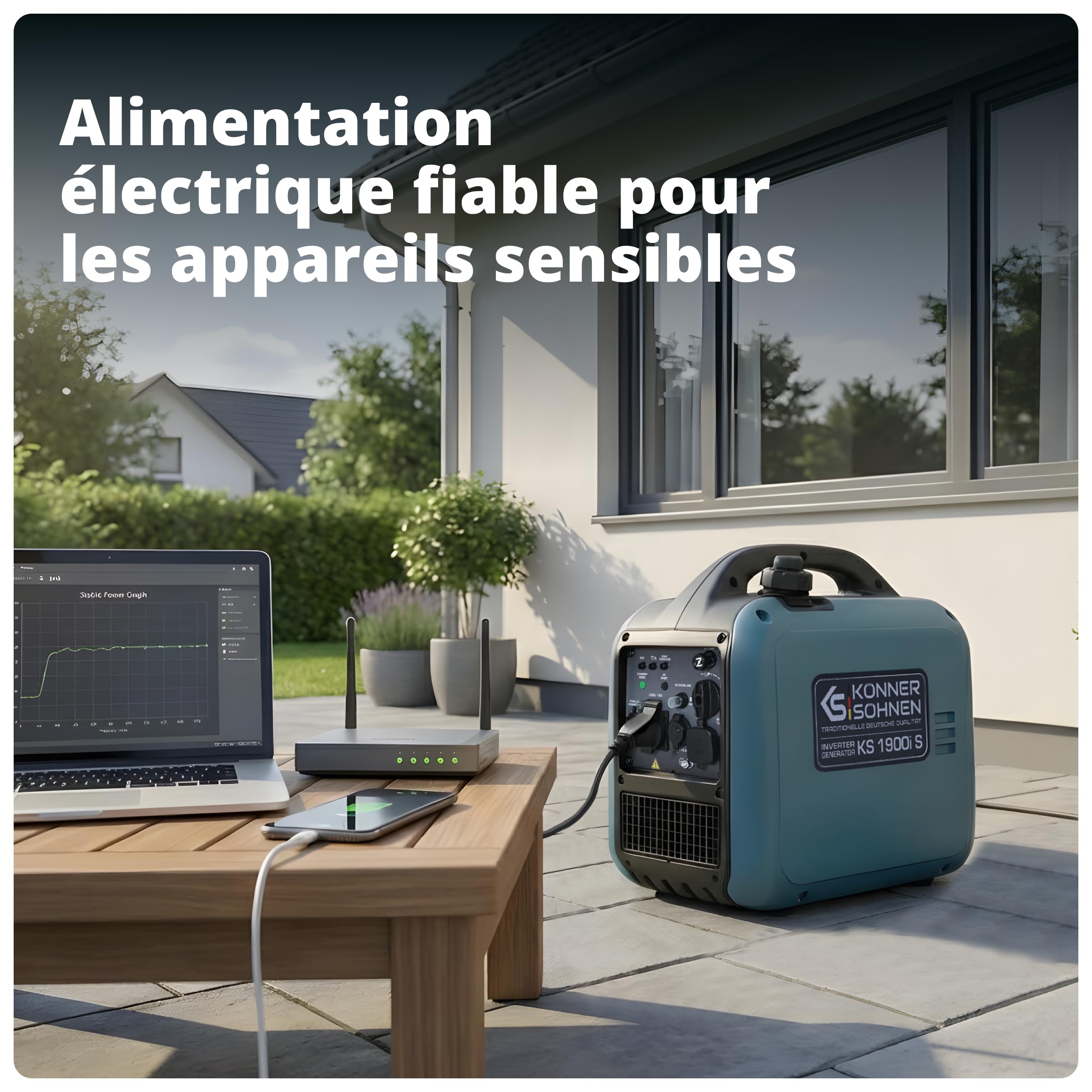 K&S Könner&Söhnen KS 1900i S Générateur inverter 2,0 kW avec boîtier insonorisé, groupe électrogène de secours essence avec enroulement en cuivre, générateur inverter avec 2 sorties USB