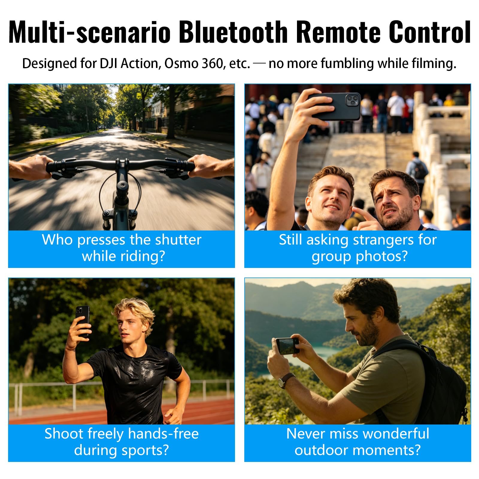 Telecomando wireless per DJI Action 6 /Ation 5 Pro/Action 4/Osmo 360 | Telecomando, Portata 25 m, rilevamento preciso del movimento, intelligenza, supporto per bicicletta