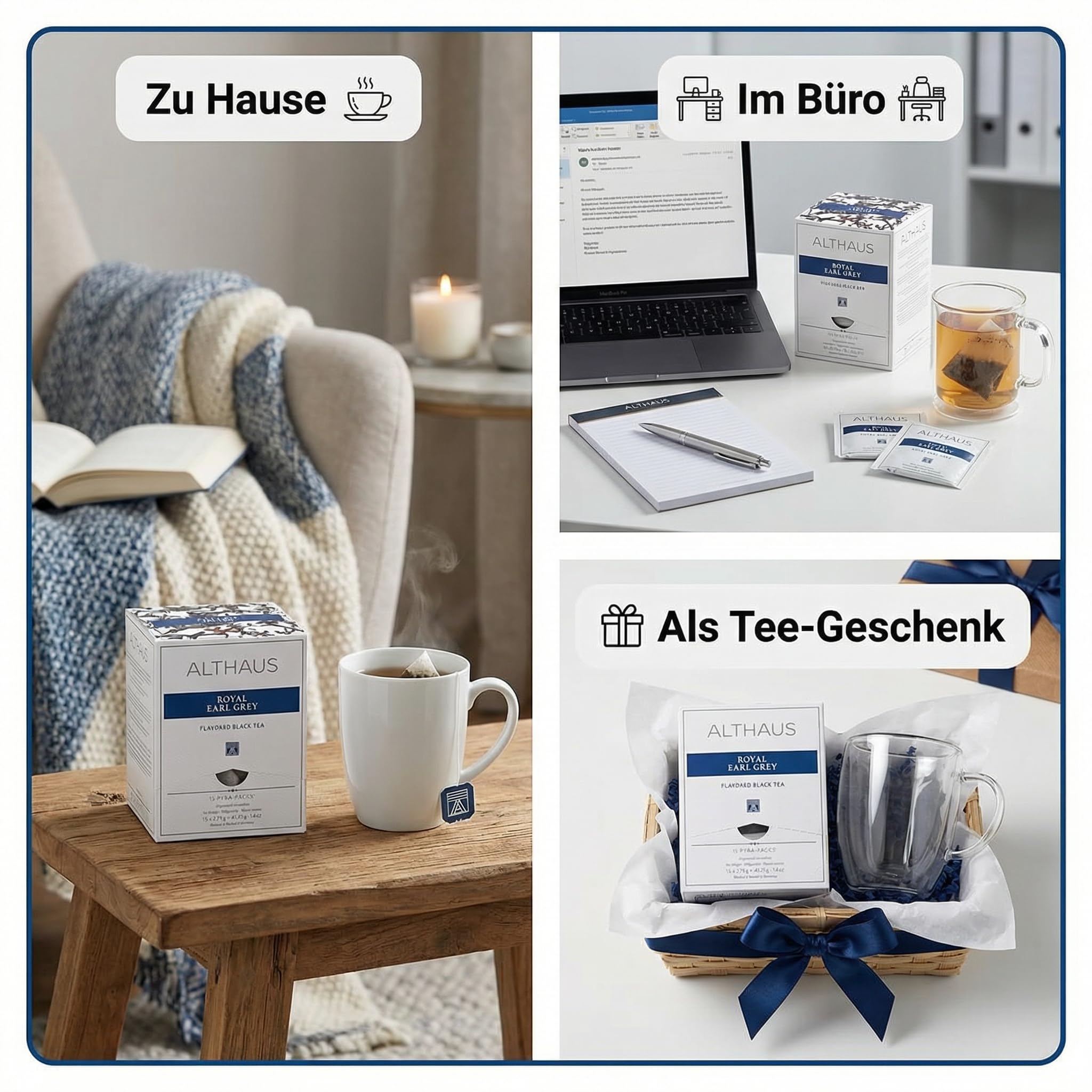 4 x Althaus Tee Set, Royal Earl Grey, Pyramidenbeutel, 60 Stück, aromatisierter Schwarzer Tee mit Bergamotte, Pyramiden-Teebeutel einzeln verpackt, premium Schwarztee
