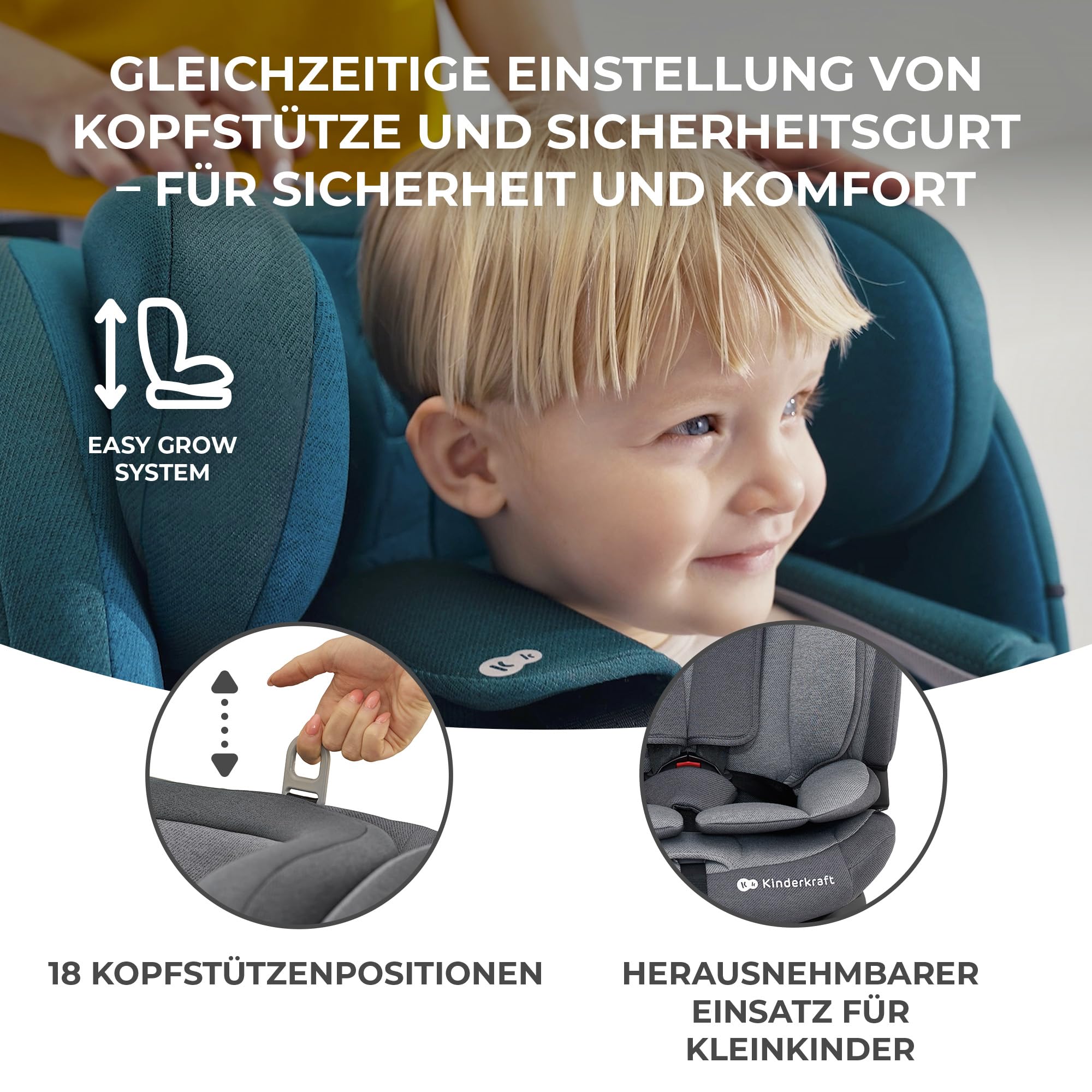 Kinderkraft ONETO3 I-SIZE 76-150 cm Kindersitz 9-36 kg, Kinderautositze mit isofix, Einstellung der Kopfstütze, spezielle Sicherheitssysteme, 5 punkt gurte, Einsatz im set, Schwarz