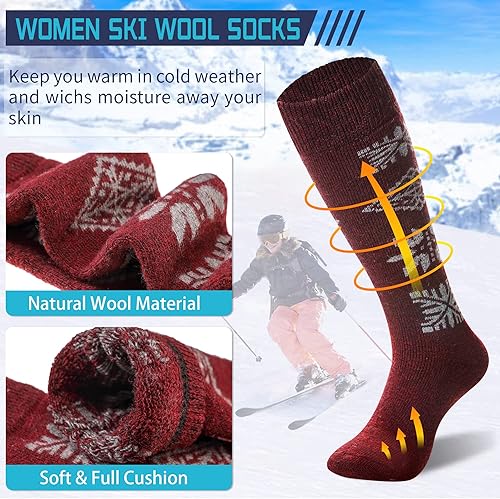 Miniatura 3 de DoSmart Calcetines altos de invierno para mujer, cálidos, de lana, acogedores, gruesos, para senderismo, esquí, cómodos, térmicos, 2 pares
