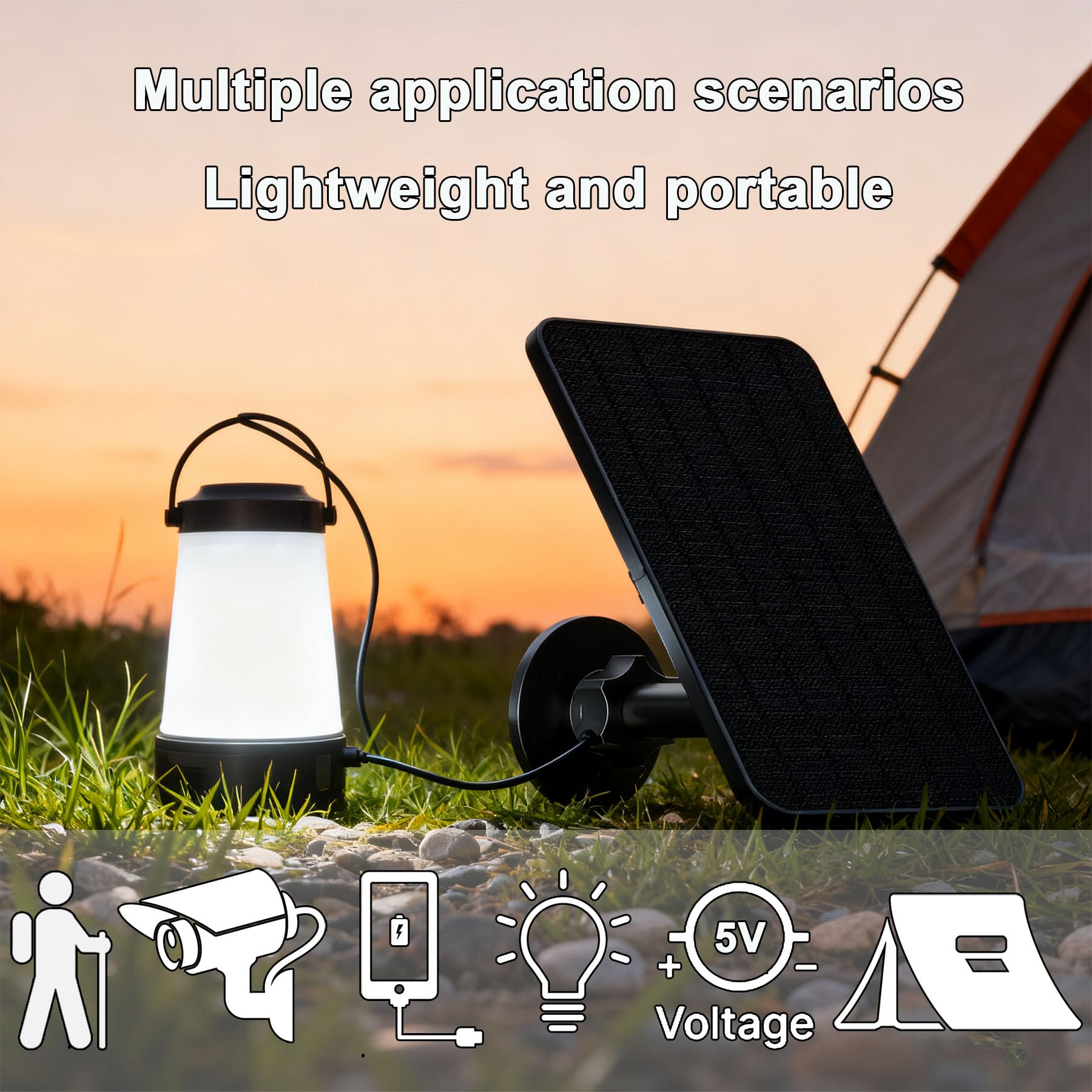 Pannello solare con batteria ricaricabile integrata da 4000 mAh, IP65, cavo di ricarica 2 in 1 da 3 m, con porte di ricarica DC3,5 x 1,35 e USB-C, per fotocamere da caccia, mangiatoia per cervi