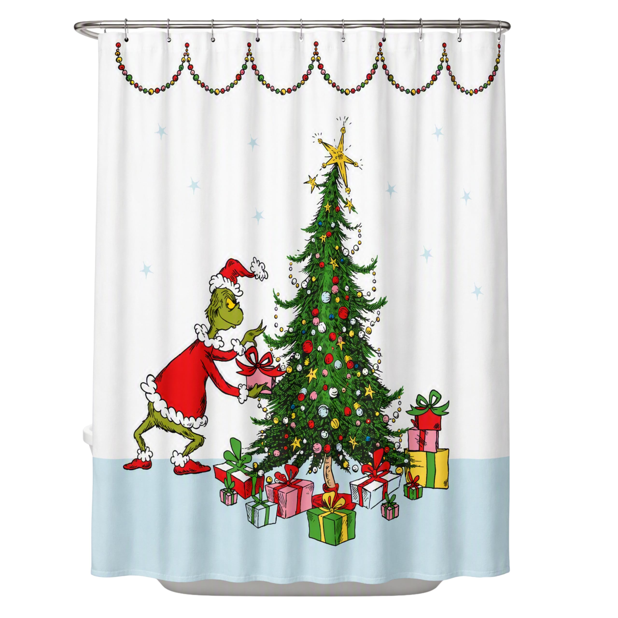 Franco Dr. Seuss Grinch Holiday Christmas Shower Curtain, 72" x 72", Machine Washable, Bathroom Décor, (Officially Licensed Product)