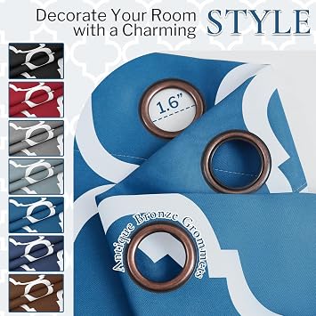 Melodieux Moroccan Fashion Thermal Insulated Room Darkening Blackout Grommet Curtains for Living Room, 42 by 96 Inch, Royal Blue (2 Panels)