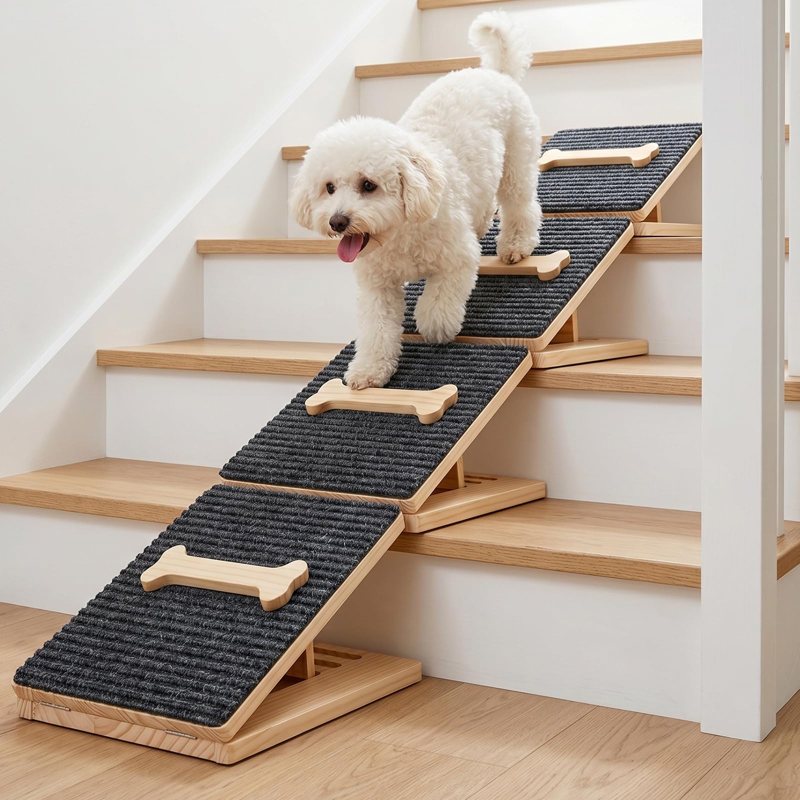 4 Pack Wooden Dog Ramps for Stairs, Foldable Pet Steps for Small Dogs Cats