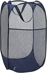 Malha portátil para lavanderia com alças duráveis, cesto dobrável para guardar roupas, cesto de tecido para viagem, ótimo para quarto de crianças em casa, dormitório de faculdade, viagem, Dark Blue