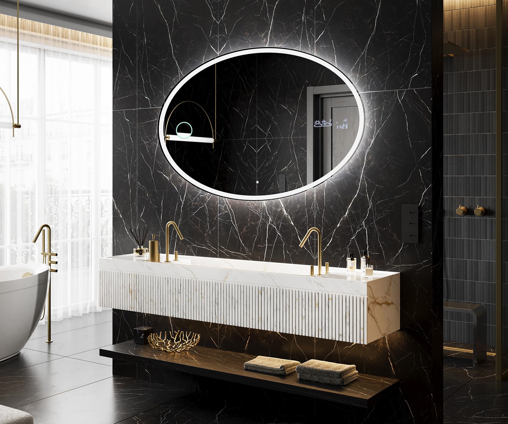 A ARTFORMA Specchio 130x70 cm Oval ELI227 x58, LED, Illuminazione