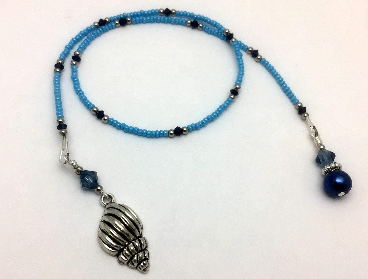 Seashell Blue Beaded Bookmark for Women, Book Thong Accessory for Readers