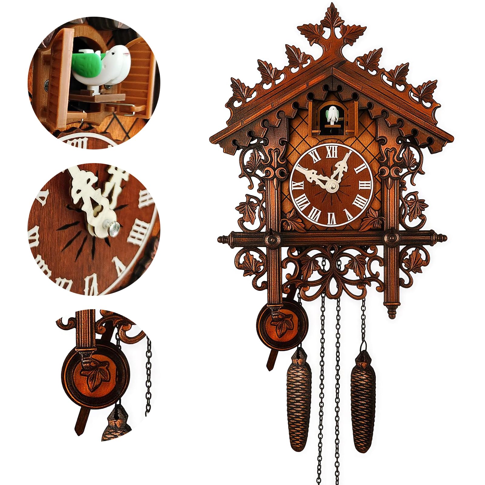 YUZINO Cookoo Clocks for Wall, Handcrafted Wooden Cuckoo Clock with Working Bird, with Volume Control, Quiet at Night, Antique Quartz Wall Clock Living Room, Cafe, Office Decoration